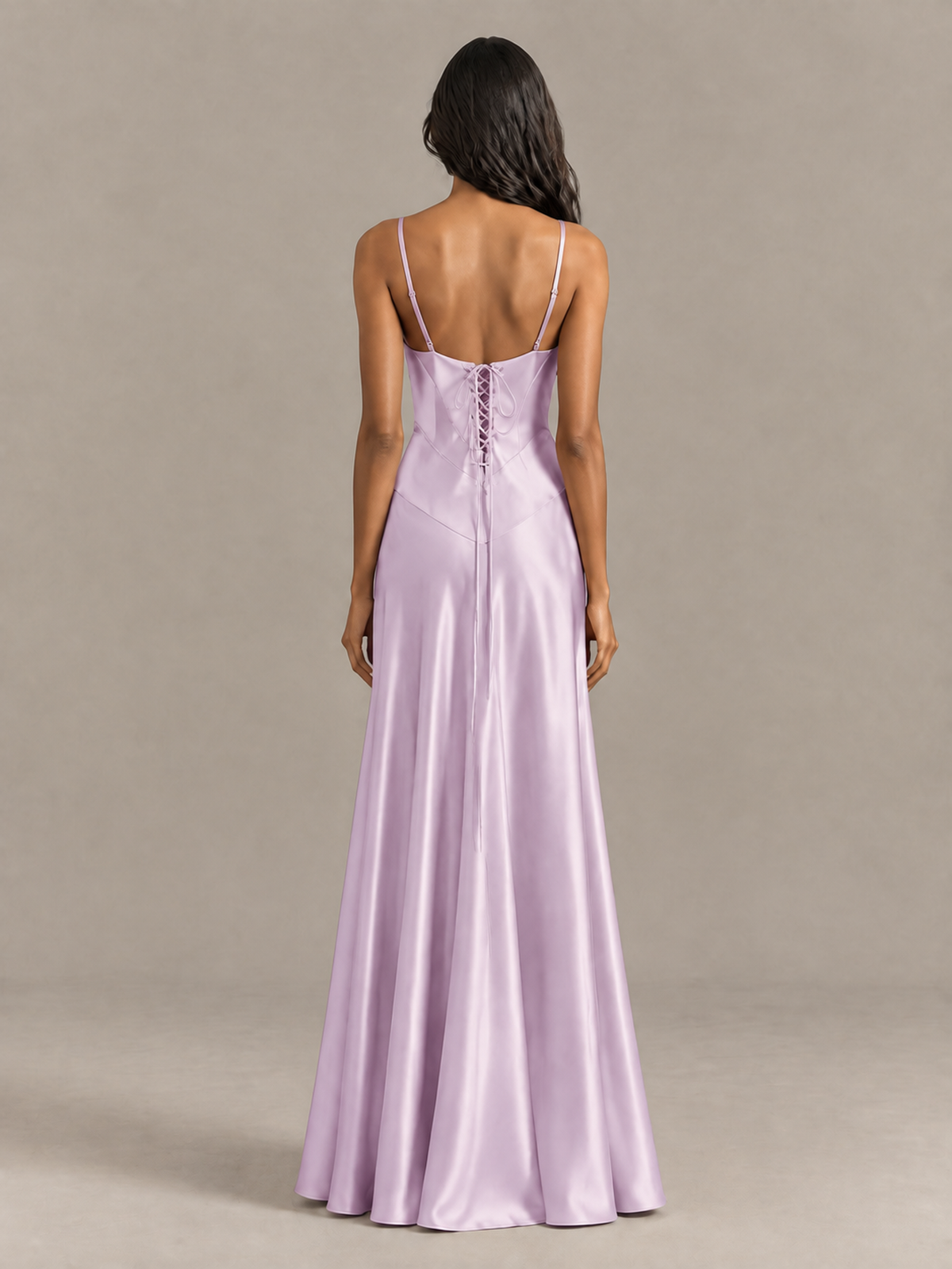 BOLODOO Lilac Satin Lace-Up Back Maxi Dress - Lilac