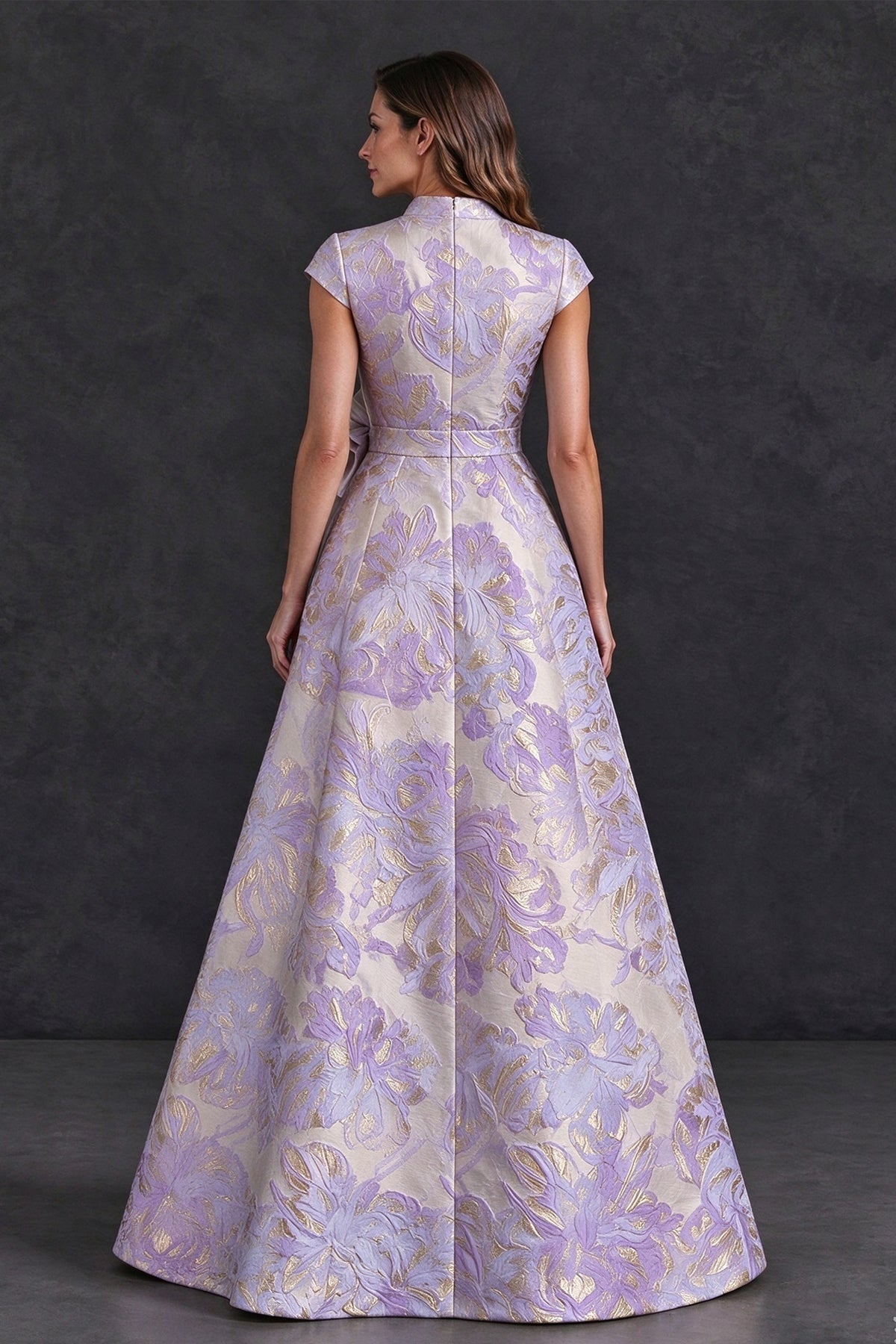 BOLODOO Lilac Floral Jacquard V-Neck Mother of the Bride Dress - Lilac - Lilac (2)