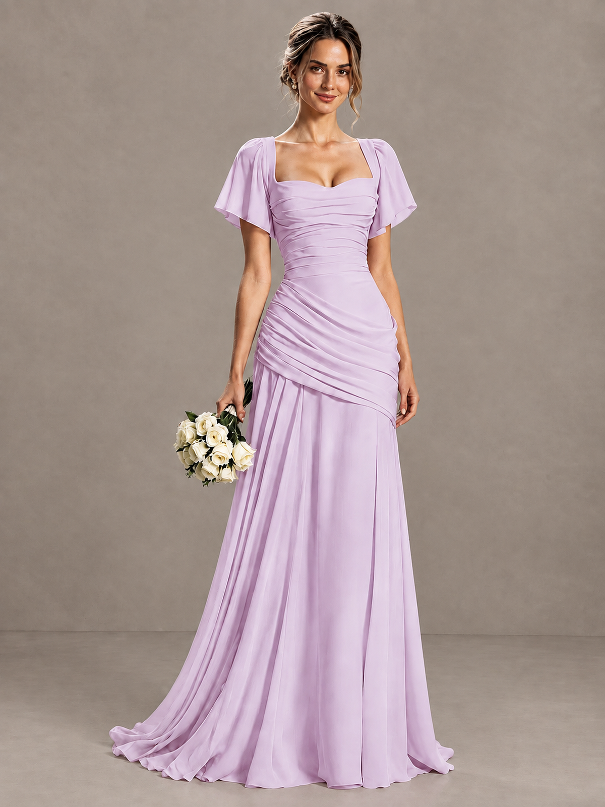 BOLODOO Lilac Flutter Sleeve Lace-Up Back Maxi Dress - Lilac