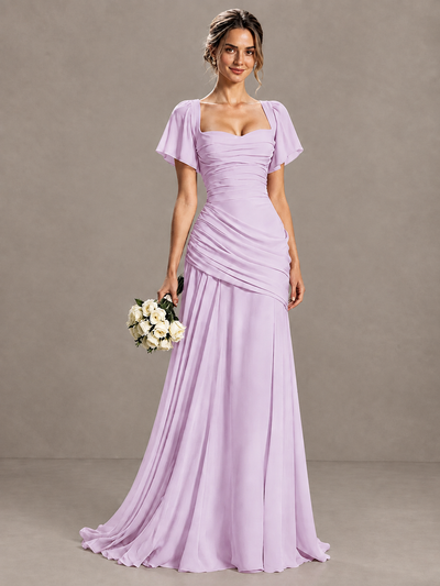 BOLODOO Lilac Flutter Sleeve Lace-Up Back Maxi Dress - Lilac