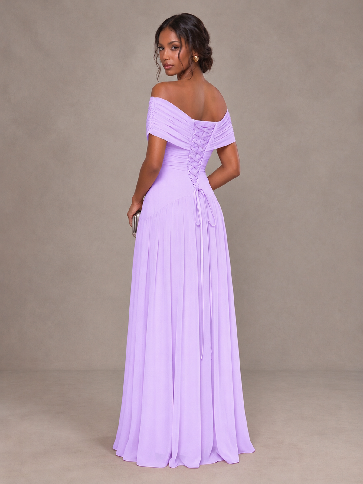 BOLODOO Lilac Off-Shoulder Ruched A-Line Bridesmaid Dress - Lilac - Lilac (2)