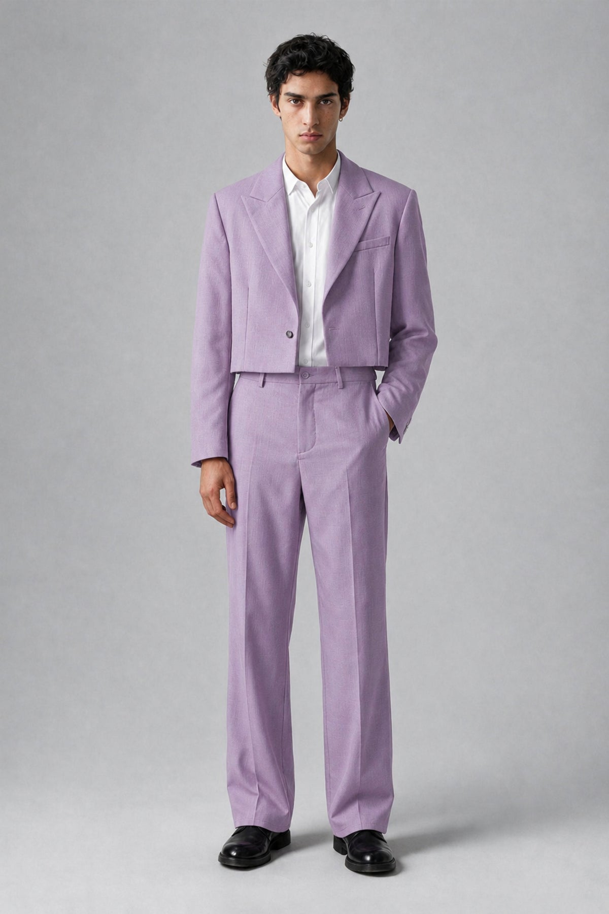 Bolodoo Men's Lilac Cropped Blazer & Wide-Leg Trousers 2-Piece Suit - Lilac - Lilac (2)