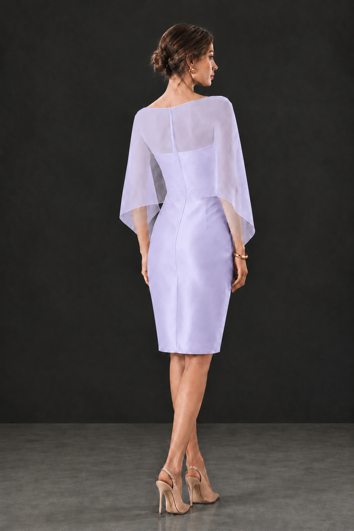 BOLODOO Lilac Cape Knee-Length Mother of the Bride Dress - Lilac - Lilac (2)