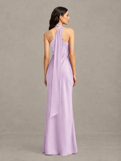 BOLODOO Lilac Satin One-Shoulder Bridesmaid Dress with Open Back - Lilac - Lilac (2)