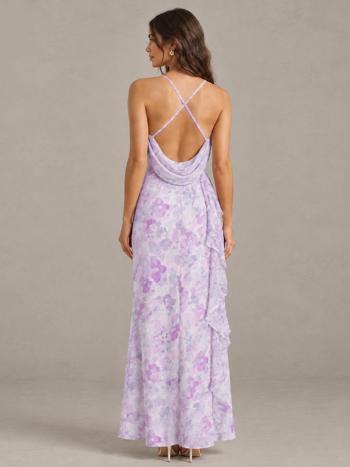 Lilac Floral Bridesmaid Dress with Crisscross Open Back - Lilac - Lilac (2)