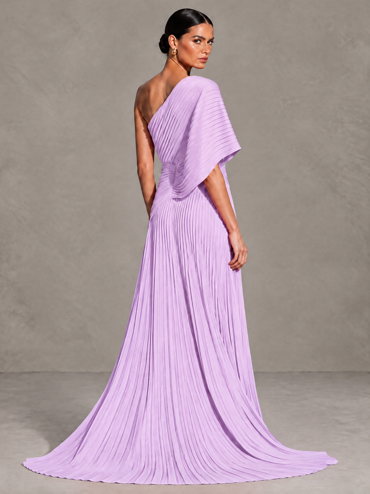 BOLODOO Lilac One-Shoulder Pleated Cape Evening Gown with Train - Lilac - Lilac (2)