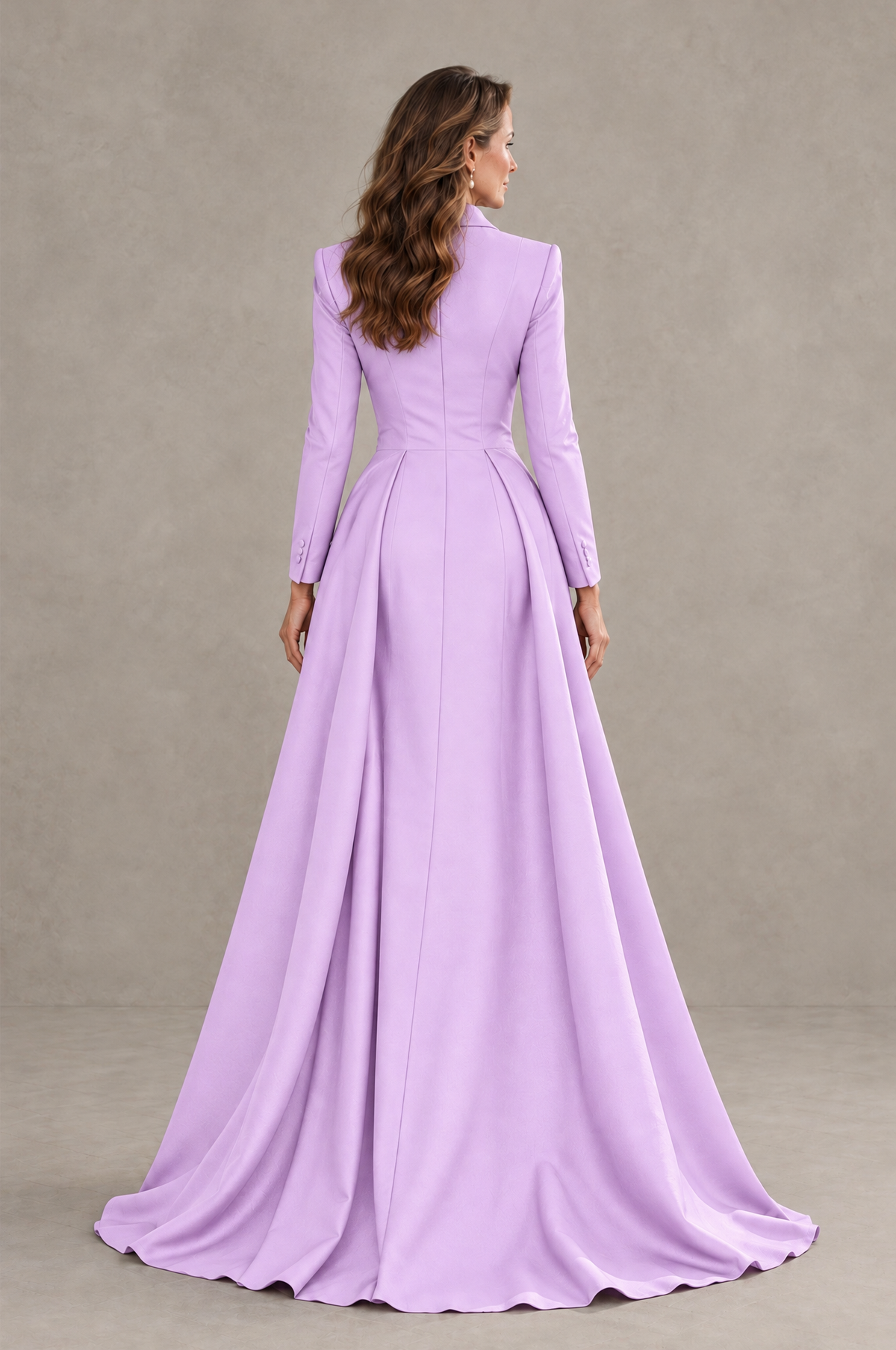 Slit Part Lilac Long Sleeve Lace Blazer Gown with Slit | BOLODOO