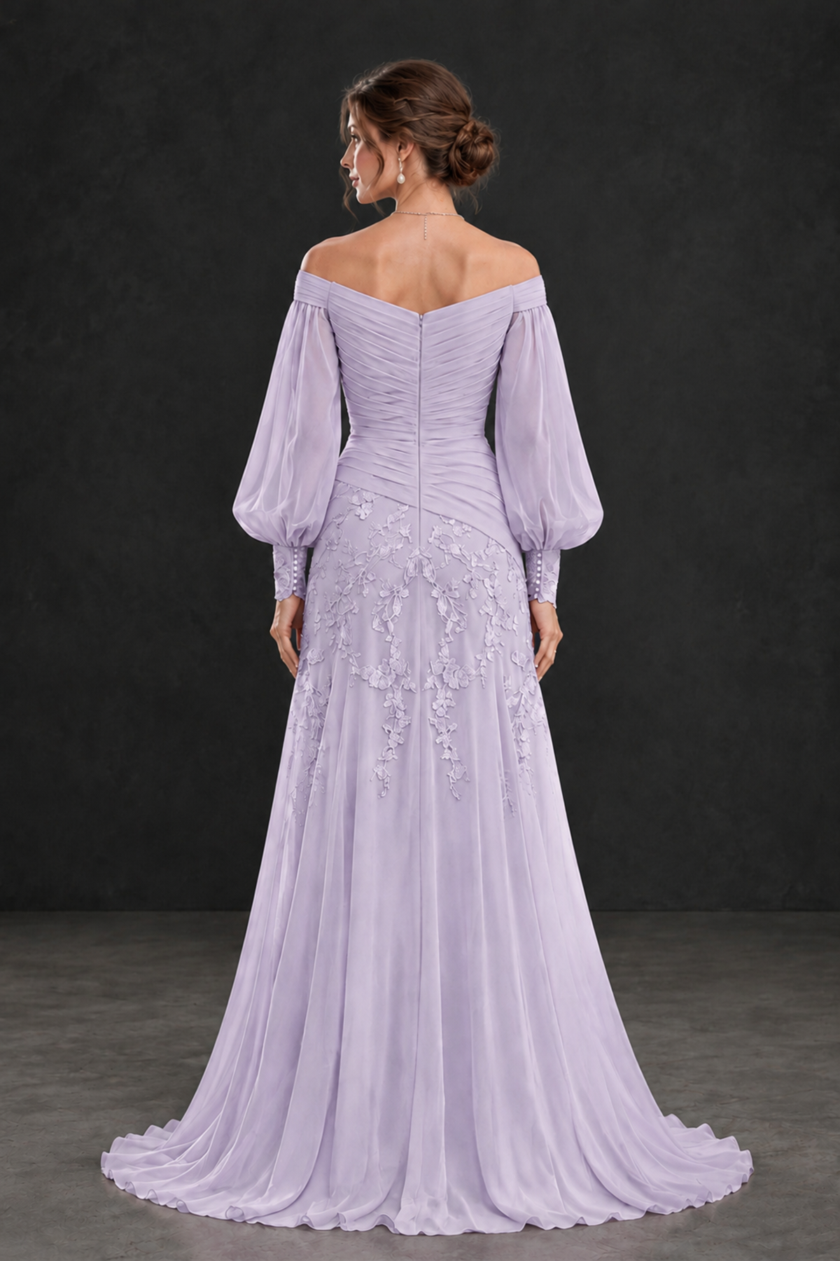 BOLODOO Lilac Long Sleeve Mother of the Bride Dress with Floral Appliqués - Lilac - Lilac (2)