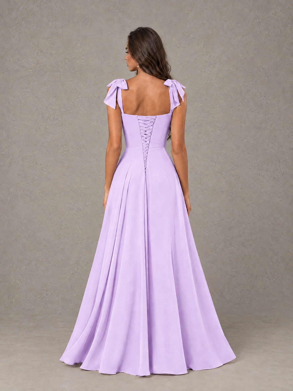 BOLODOO Lilac Bow-Strap Bridesmaid Dress with Ruffle Slit - Lilac - Lilac (2)