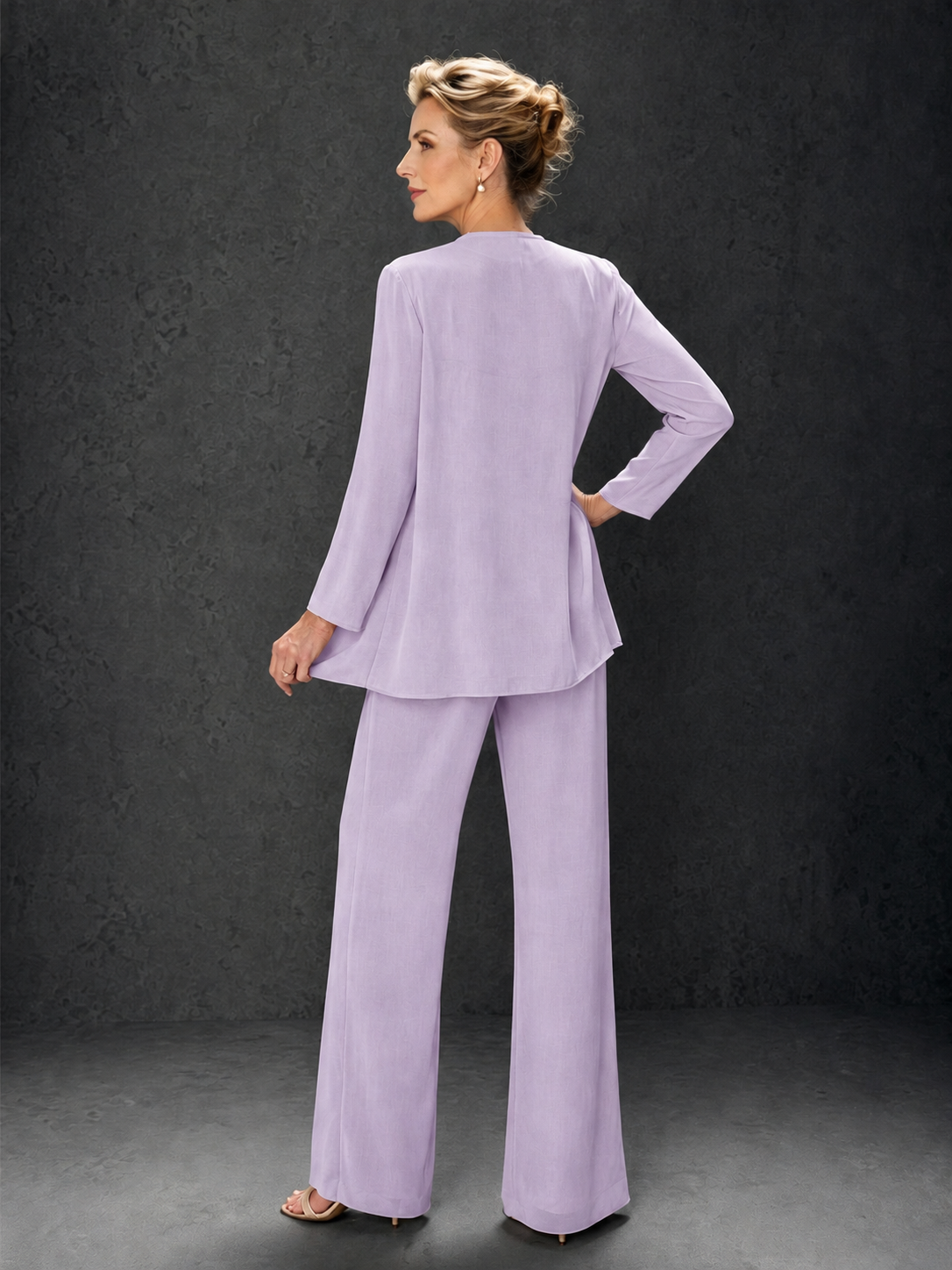 BOLODOO Lilac 3-Piece Mother of the Bride Pant Suit with Beaded Top & Chiffon Jacket - Lilac