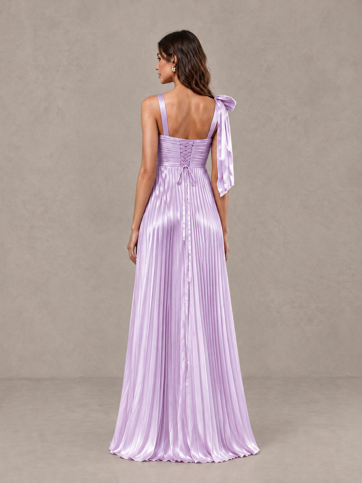 BOLODOO Lilac Pleated Bow-Strap Bridesmaid Maxi Dress - Lilac - Lilac (2)