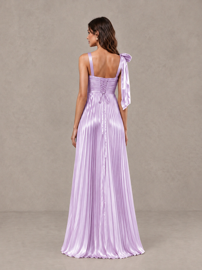 BOLODOO Lilac Pleated Bow-Strap Bridesmaid Maxi Dress - Lilac - Lilac (2)