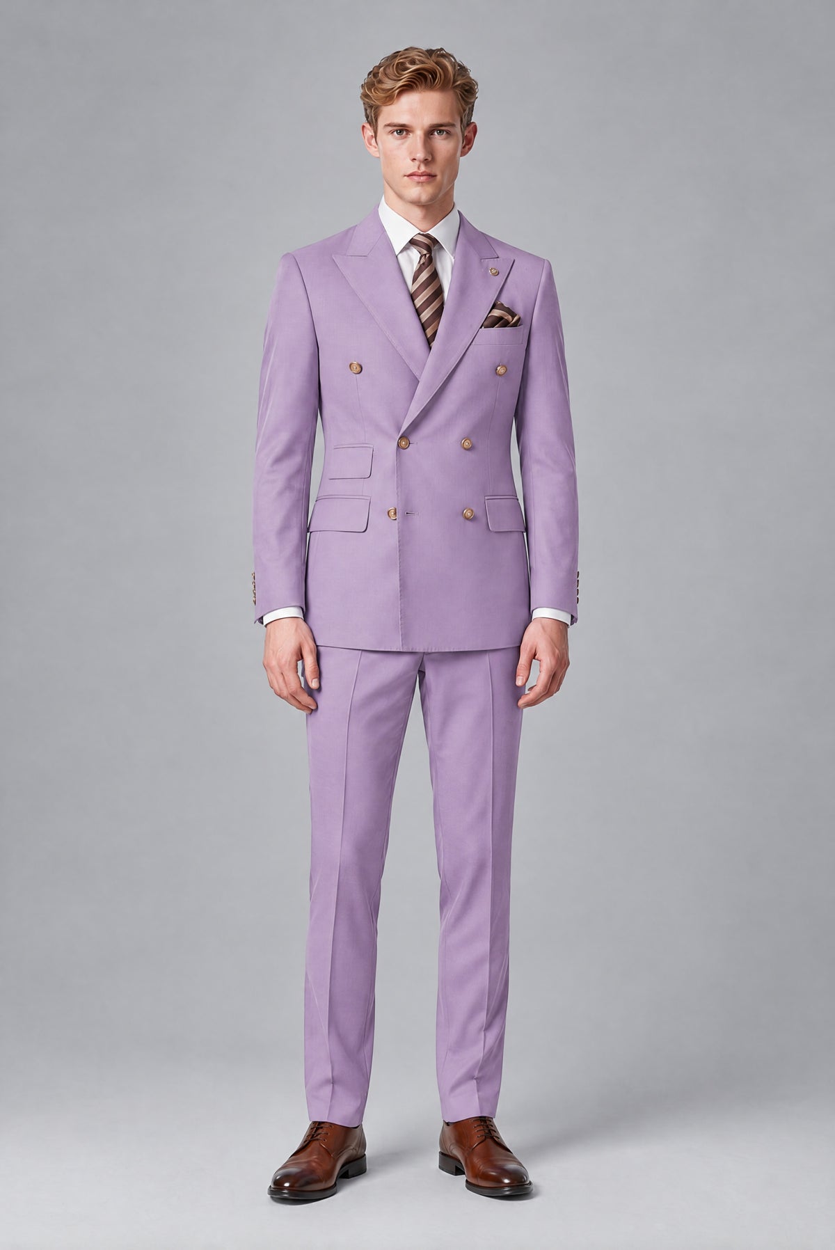 Bolodoo Men's Lilac Double-Breasted 2-Piece Wedding Suit - Lilac - Lilac (2)