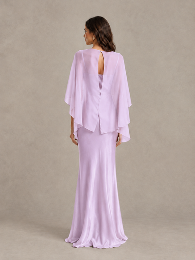 BOLODOO Lilac Satin Mermaid Bridesmaid Dress with Chiffon Cape - Lilac - Lilac (2)