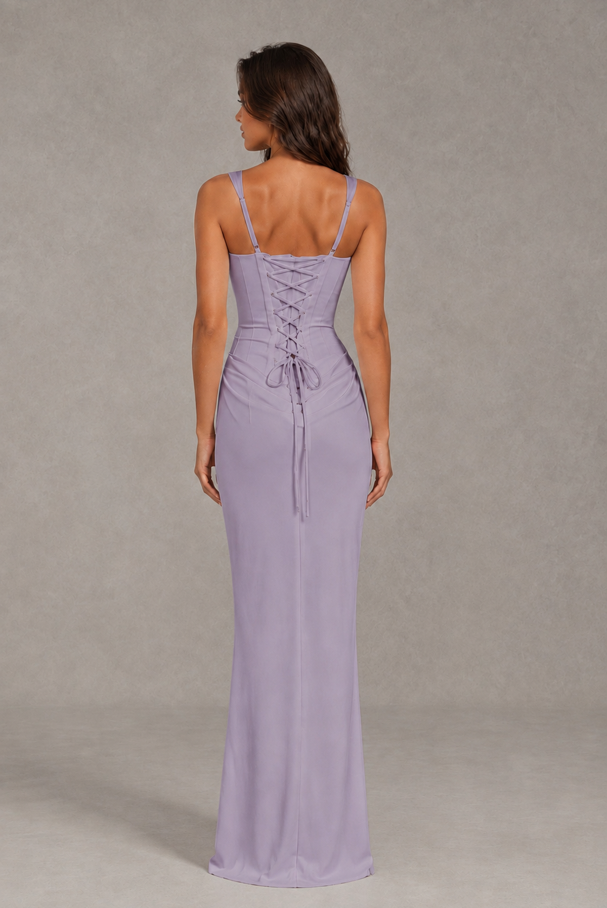 BOLODOO Lilac Square-Neck Lace-Up Back Bridesmaid Dress - Lilac