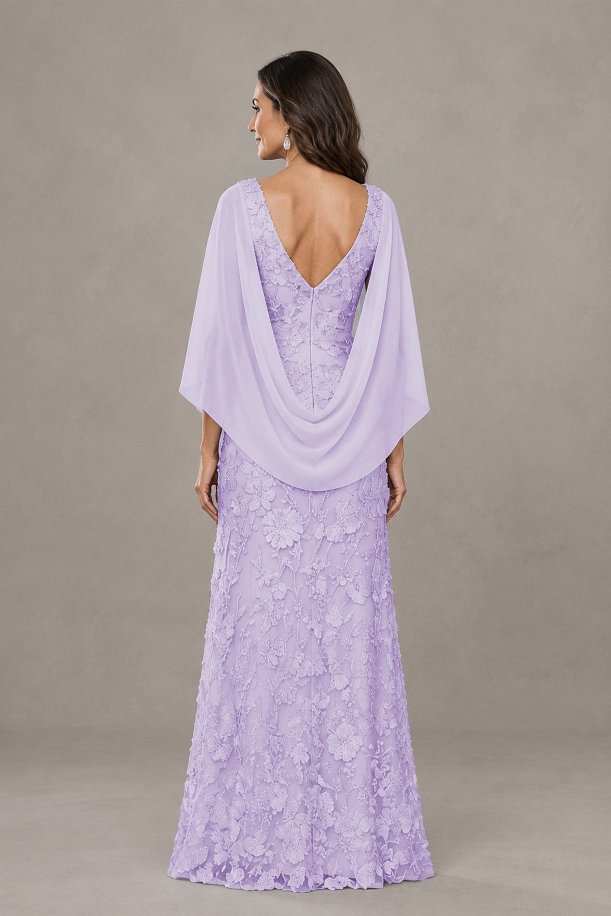 BOLODOO Lilac Lace Mother of the Bride Dress with Cape Sleeves - Lilac