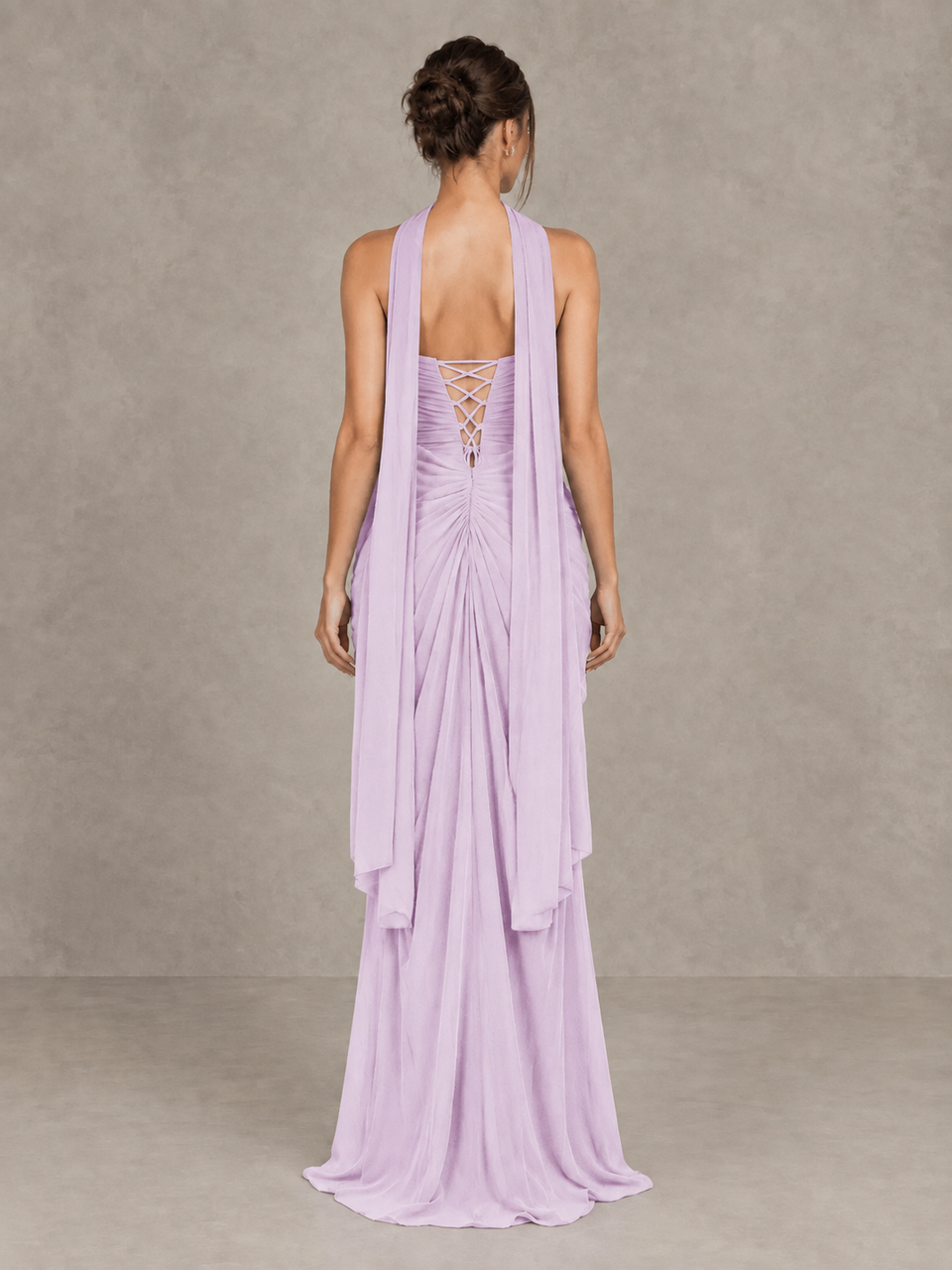 BOLODOO Lilac Strapless Ruched Maxi Dress with Scarf and Slit - Lilac