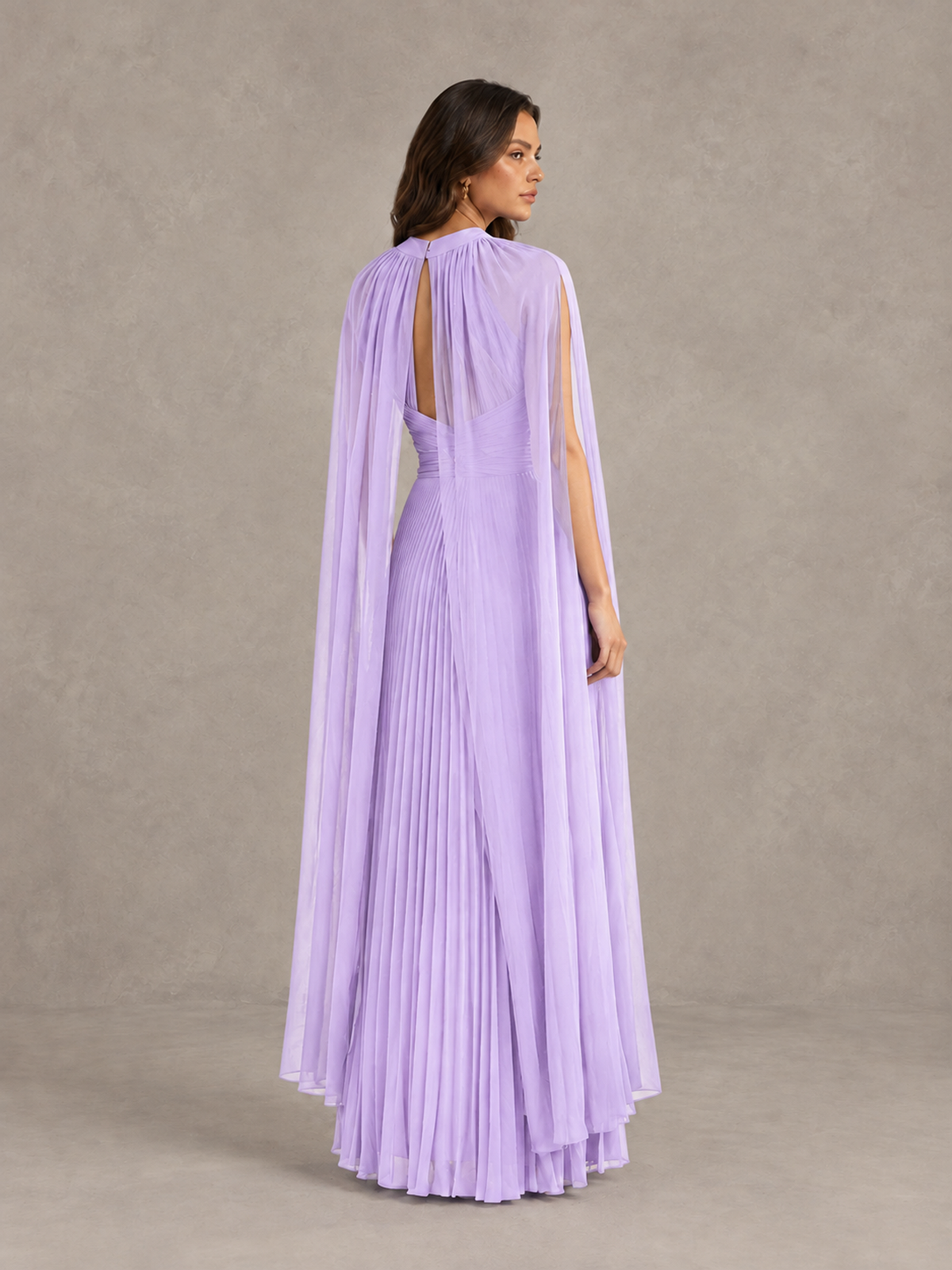 BOLODOO Lilac Pleated Cape Maxi Wedding Guest Dress - Lilac - Lilac (2)