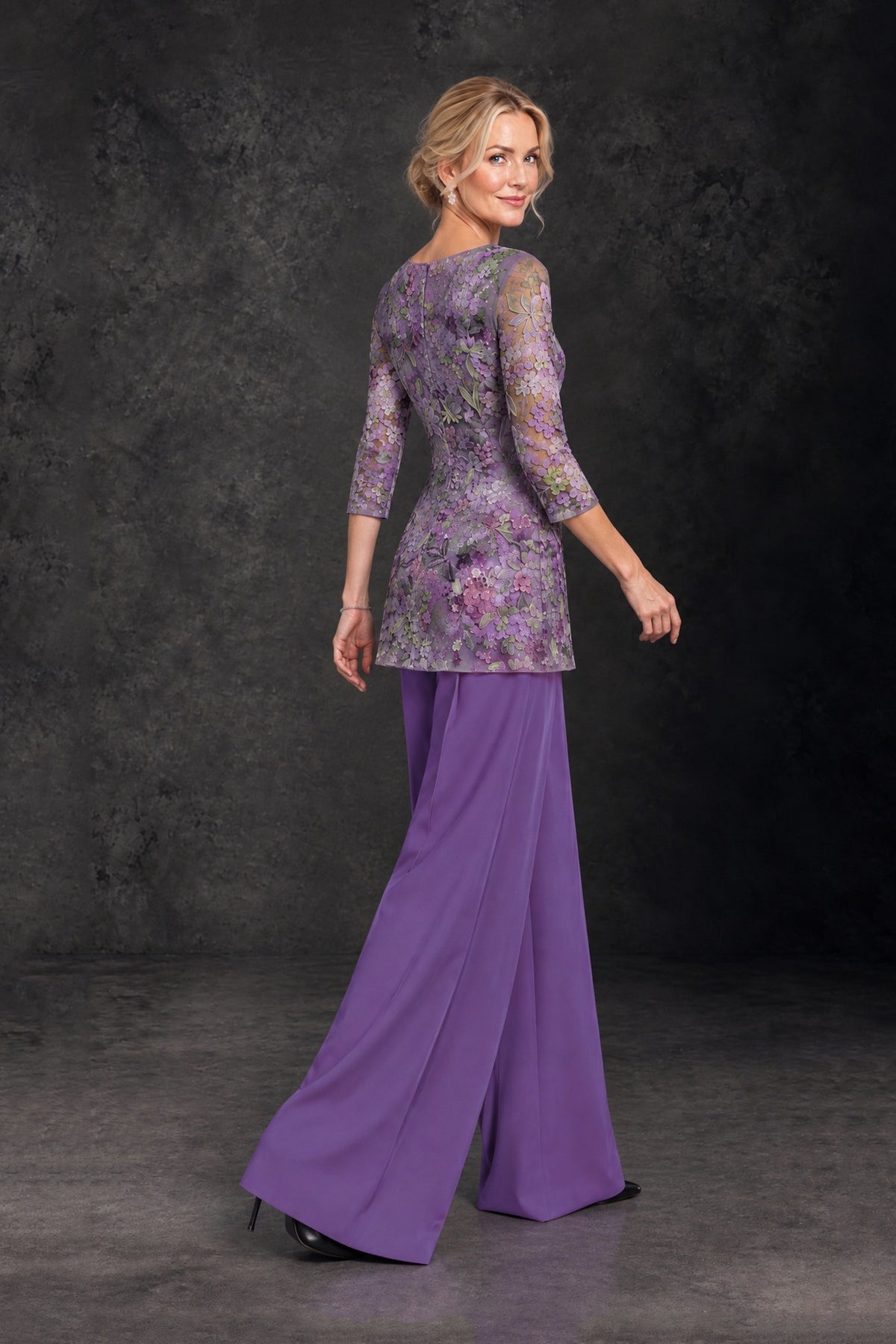 BOLODOO Lilac Floral Mother of the Bride Pant Suit with Wide-Leg Pants - Lilac - Lilac (2)