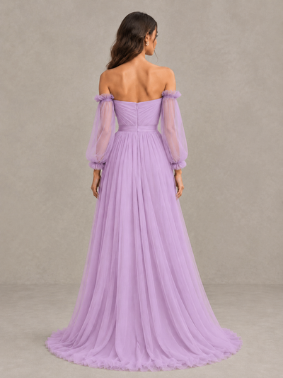 BOLODOO Lilac Off-the-Shoulder Long Sleeve A-Line Bridesmaid Dress - Lilac - Lilac (2)