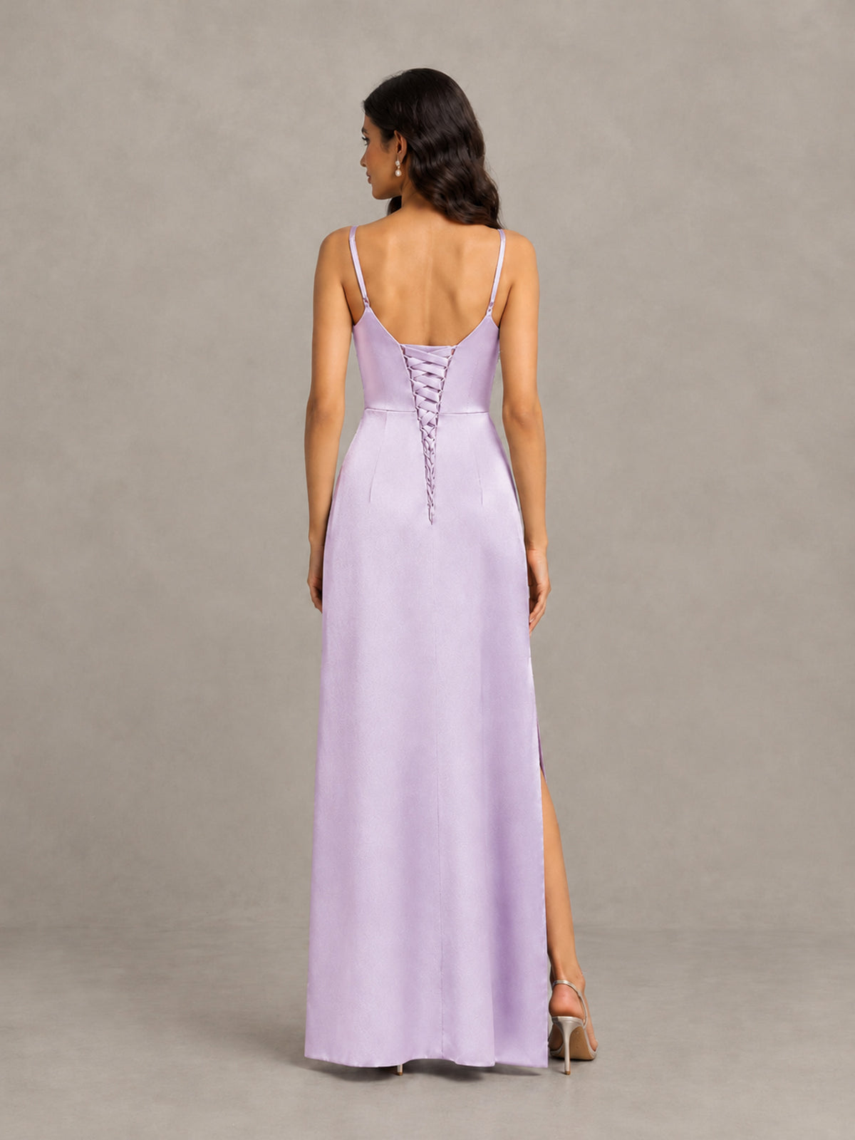 BOLODOO Lilac Cowl Neck Satin Bridesmaid Dress with Slit - Lilac - Lilac (2)