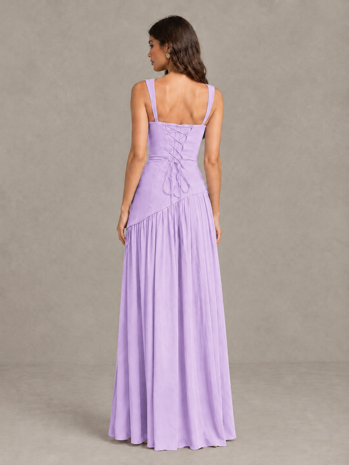 BOLODOO Lilac Brown Scarf Bridesmaid Dress with Lace-Up Back - Lilac - Lilac (2)