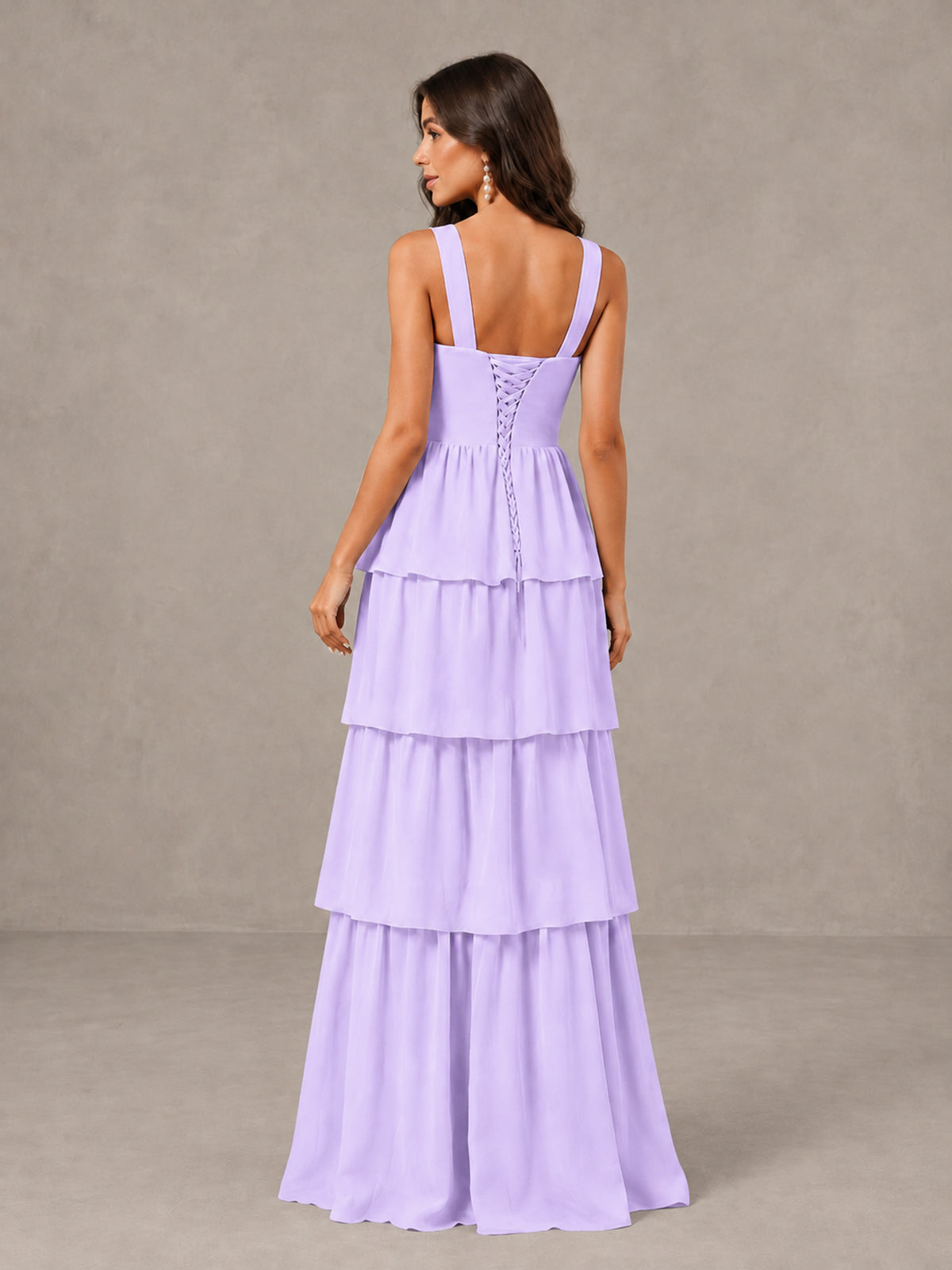 BOLODOO Lilac Square Neck Tiered Bridesmaid Dress with Slit - Lilac - Lilac (2)