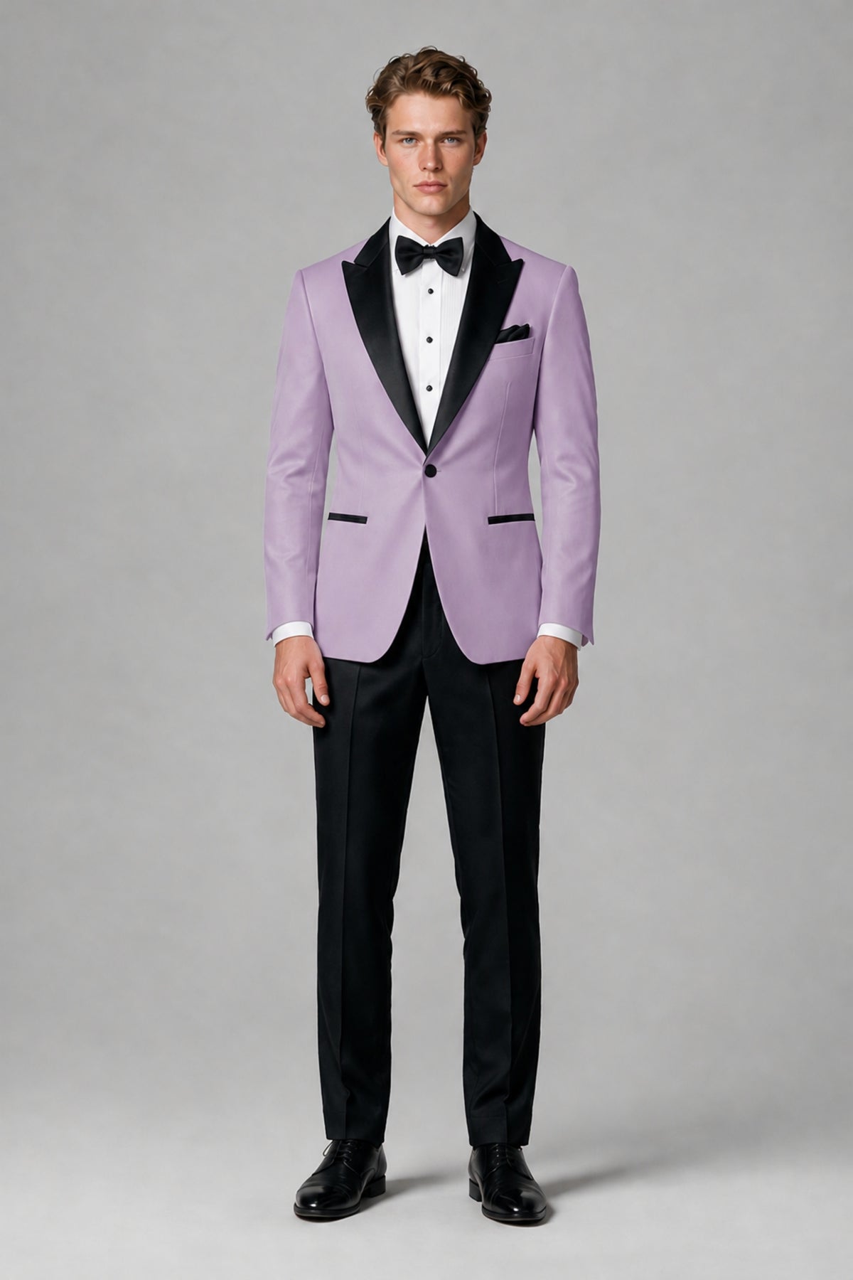 BOLODOO Men's Lilac Single-Button Tuxedo Blazer & Black Trousers 2-Piece Suit Set - Lilac - Lilac (2)