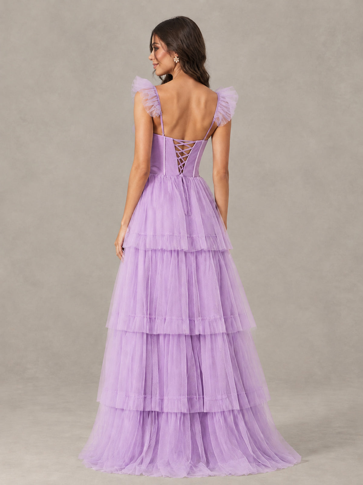 BOLODOO Lilac Tiered Tulle Bridesmaid Dress with Slit - Lilac - Lilac (2)