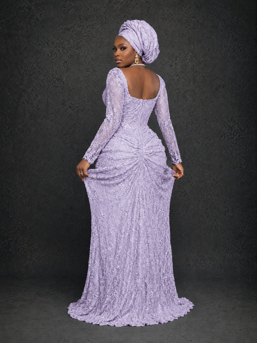 BOLODOO Lilac Beaded Lace Long Sleeve Mermaid Gown Sweetheart | Mother of the Bride - Lilac