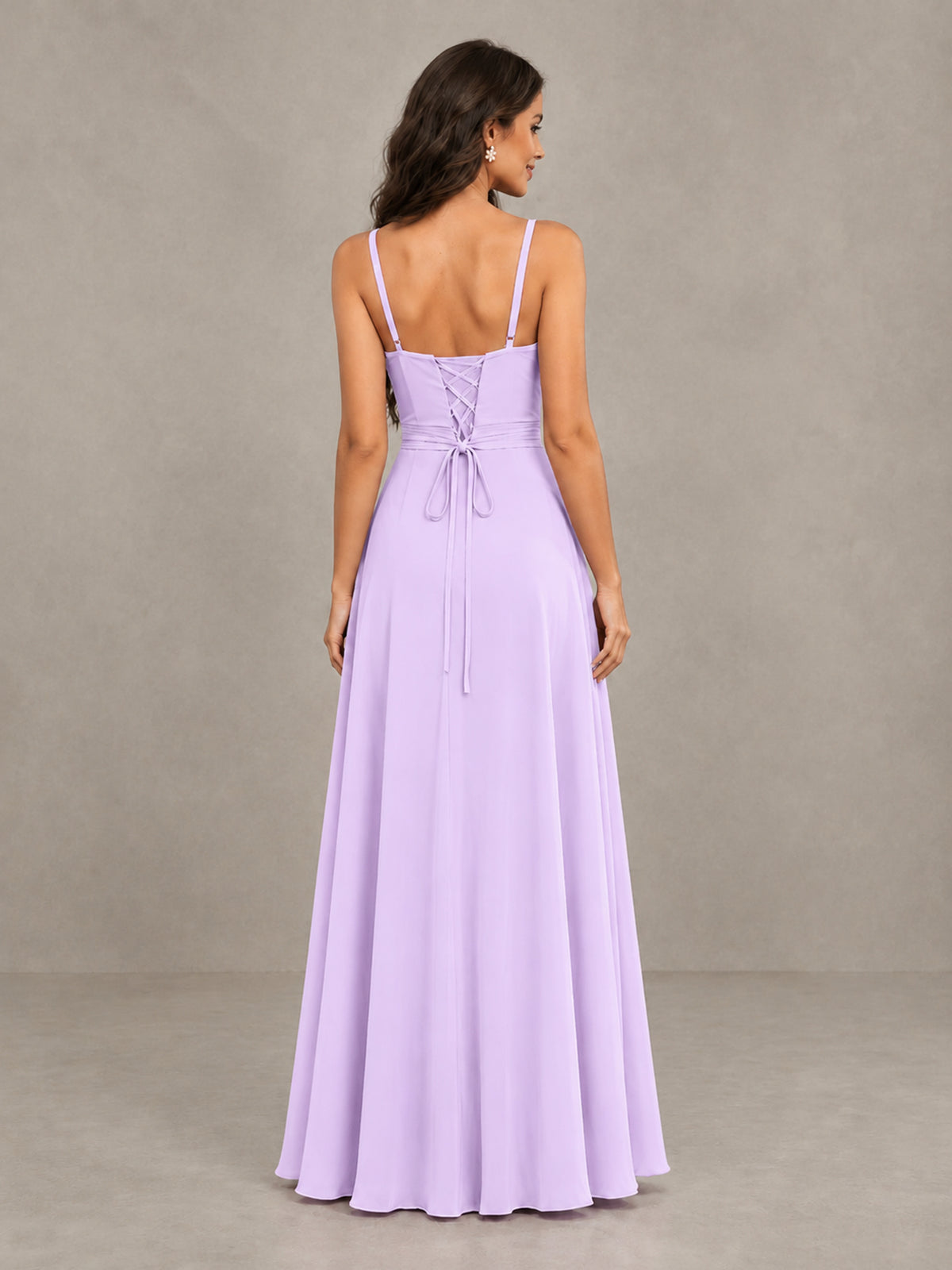 BOLODOO Lilac Spaghetti Strap Ruffle Bridesmaid Dress with Slit - Lilac - Lilac (2)