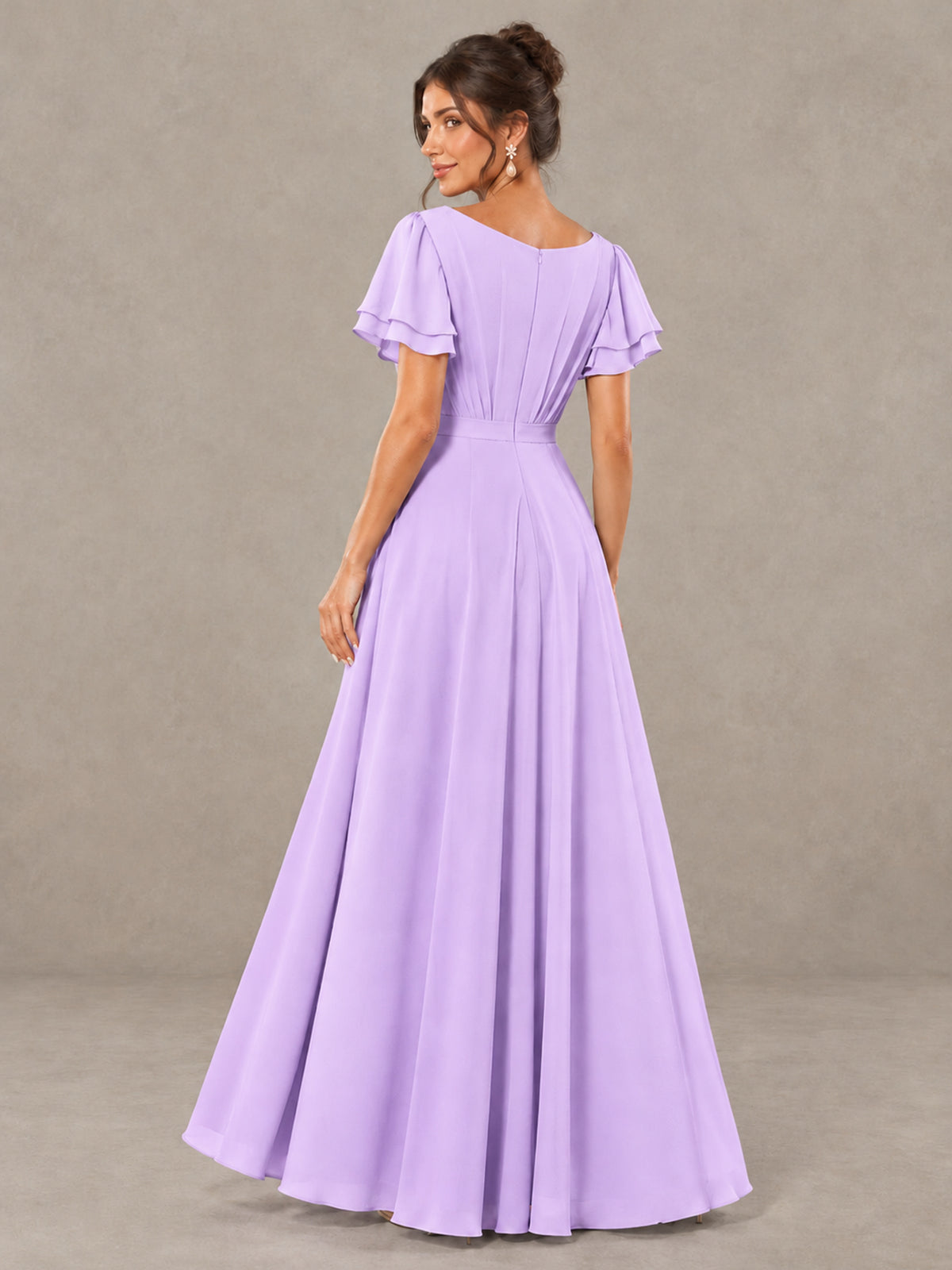 BOLODOO Lilac Flutter Sleeve Ruffle Bridesmaid Dress with Slit - Lilac - Lilac (2)