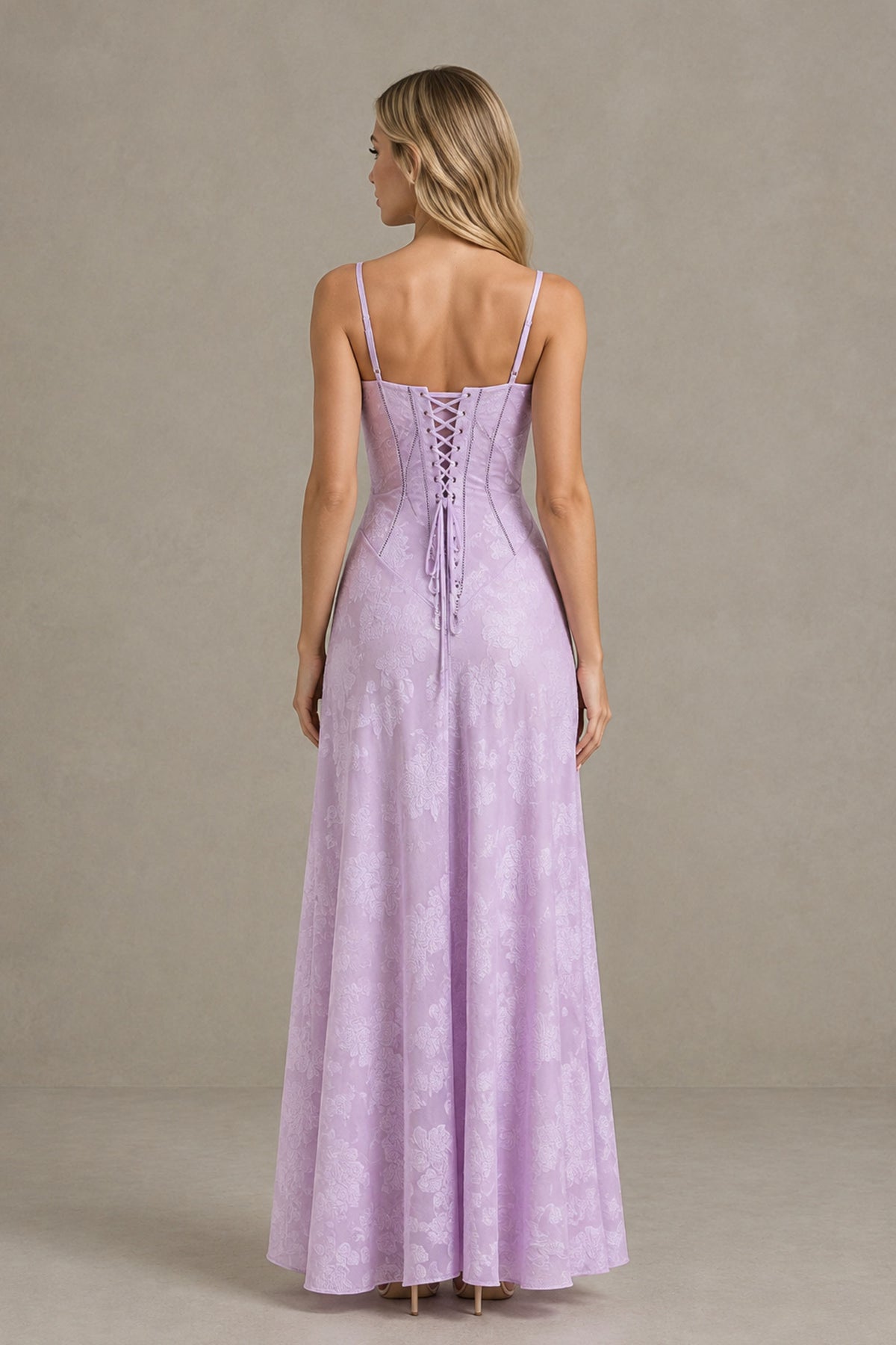 BOLODOO Lilac Floral Lace Wedding Guest Dress Spaghetti Straps Prom Dress - Lilac - Lilac (2)