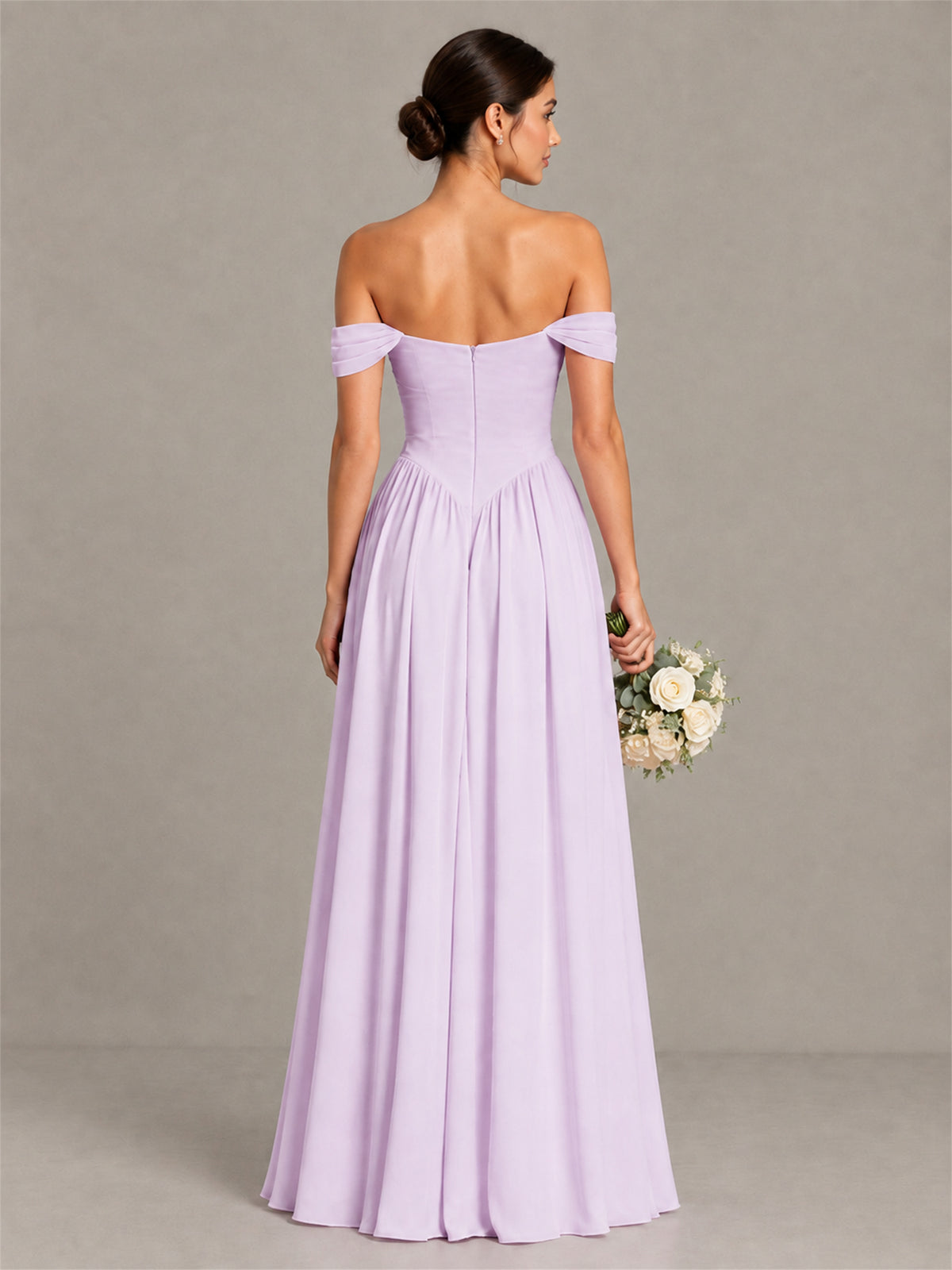 BOLODOO Lilac Off-Shoulder Chiffon A-Line Bridesmaid Dress - Lilac
