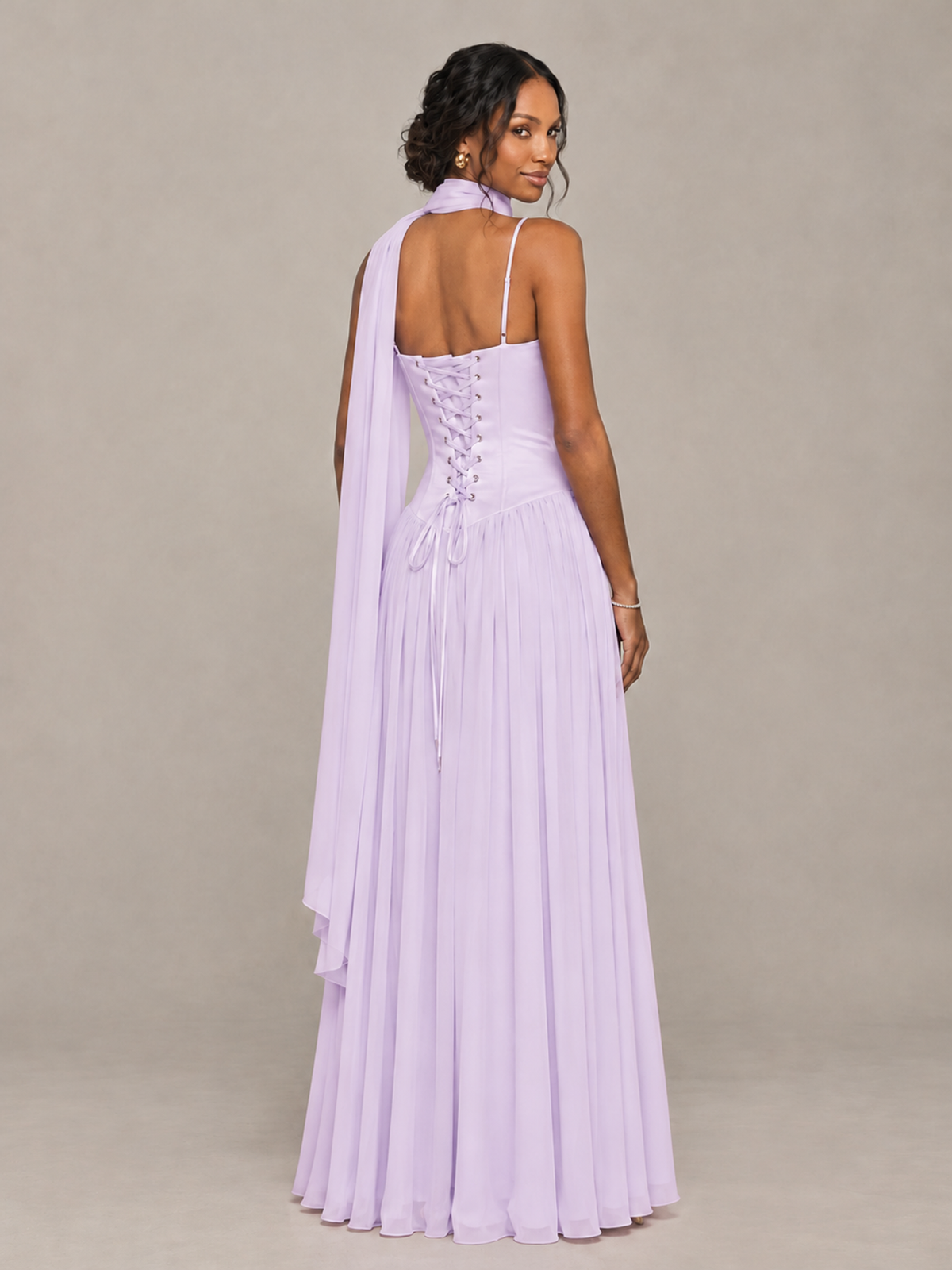 BOLODOO Lilac Corset Bridesmaid Dress with Scarf - Lilac - Lilac (2)