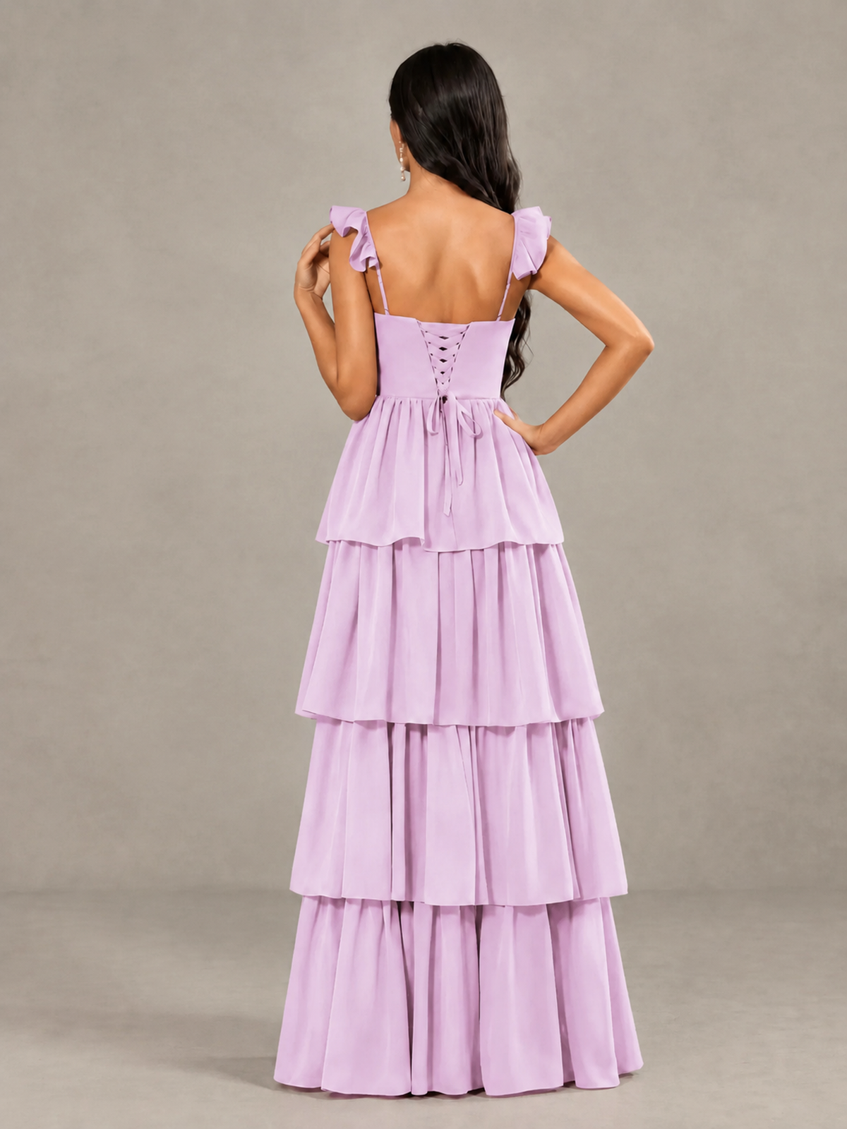 BOLODOO Lilac Tiered Maxi Bridesmaid Dress with Slit - Lilac
