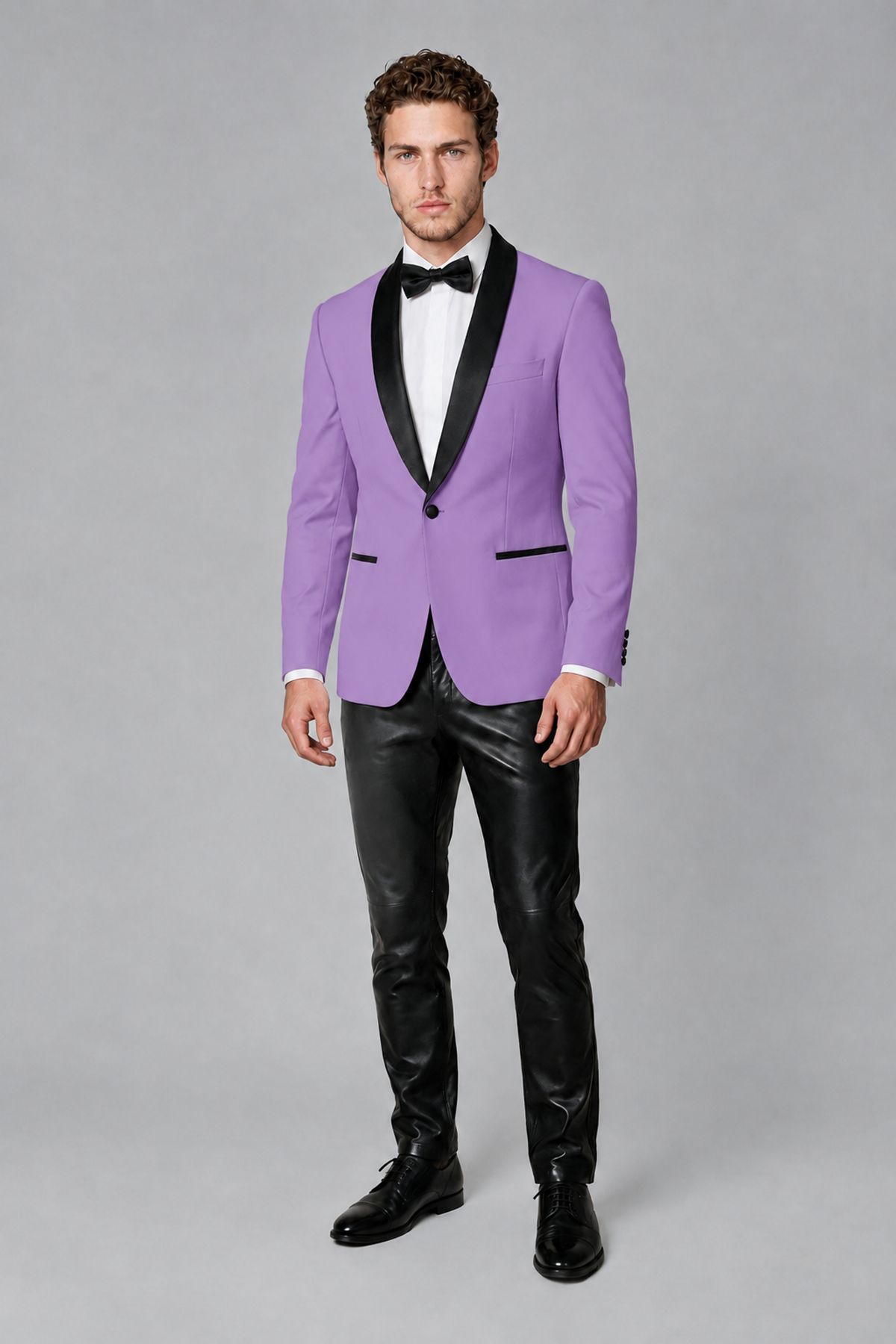 BOLODOO Men's Lilac Tuxedo Blazer | Black Shawl Lapel Single-Breasted Formal Jacket - Lilac - Lilac (2)