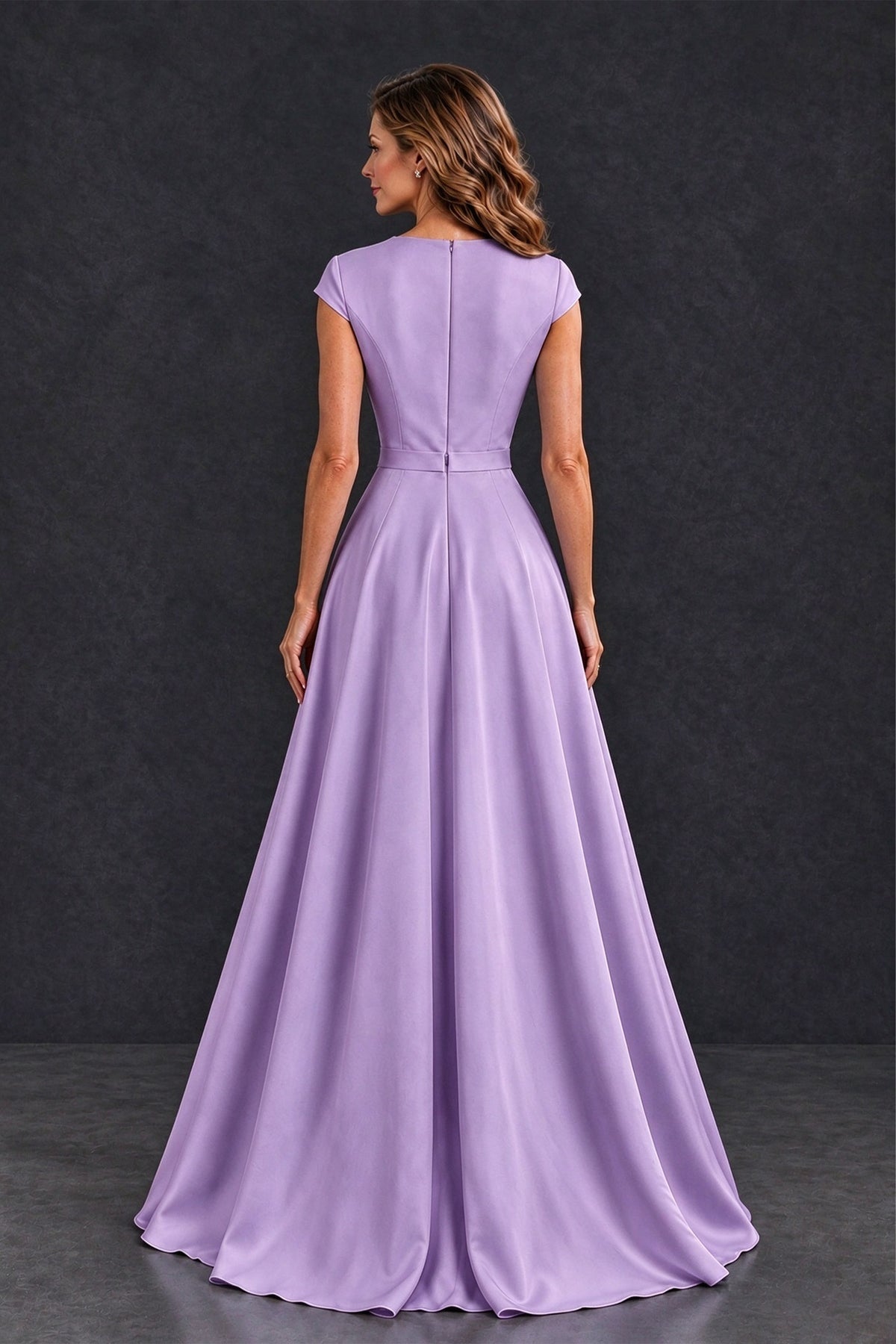 BOLODOO Lilac Satin and Lace V-Neck Mother of the Bride Dress - Lilac - Lilac (2)