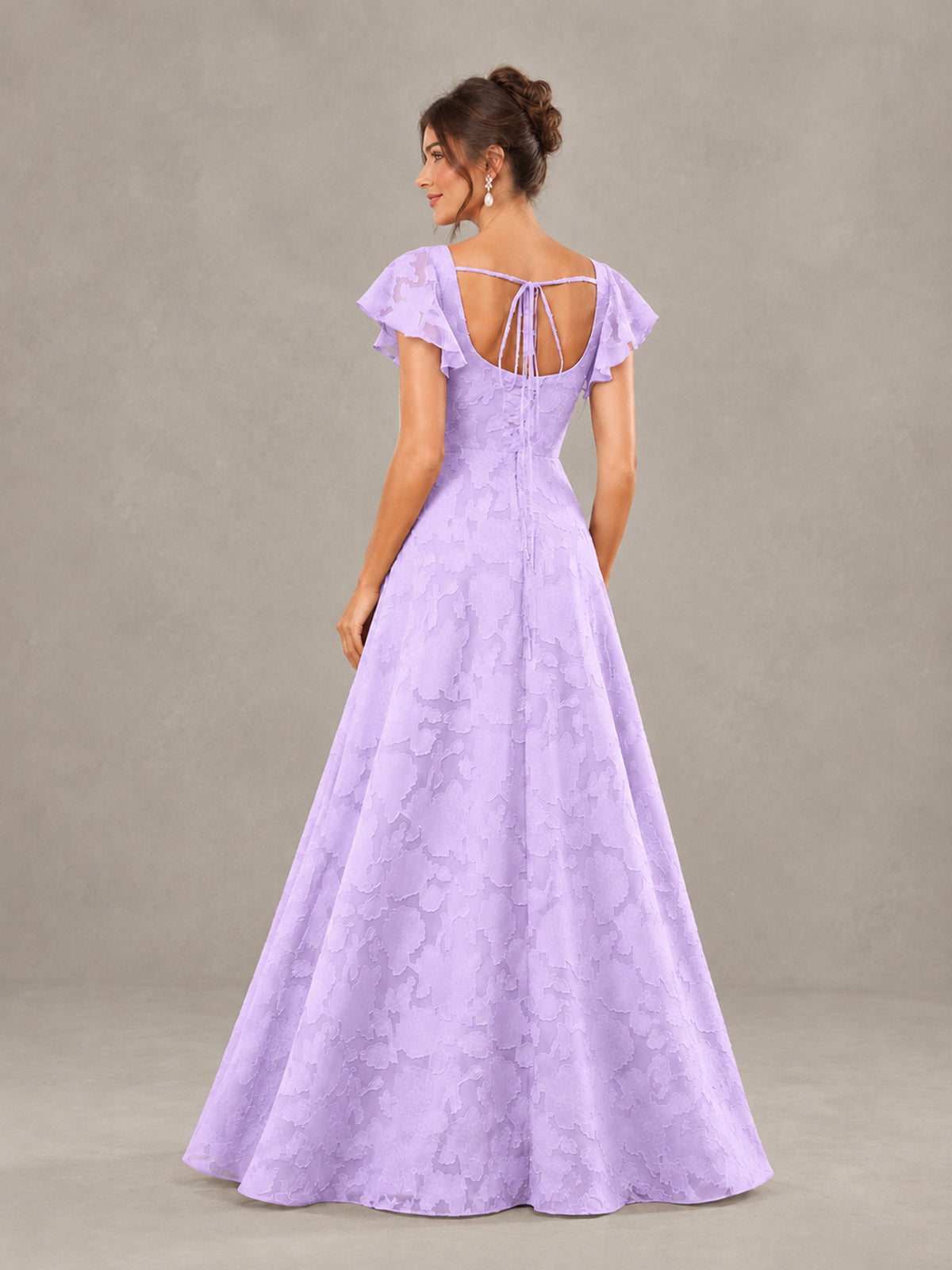 BOLODOO Lilac Floral Flutter Sleeve Bridesmaid Dress with Slit - Lilac - Lilac (2)