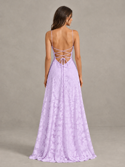 BOLODOO Lilac Floral Appliqué Slit Maxi Dress - Lilac - Lilac (2)