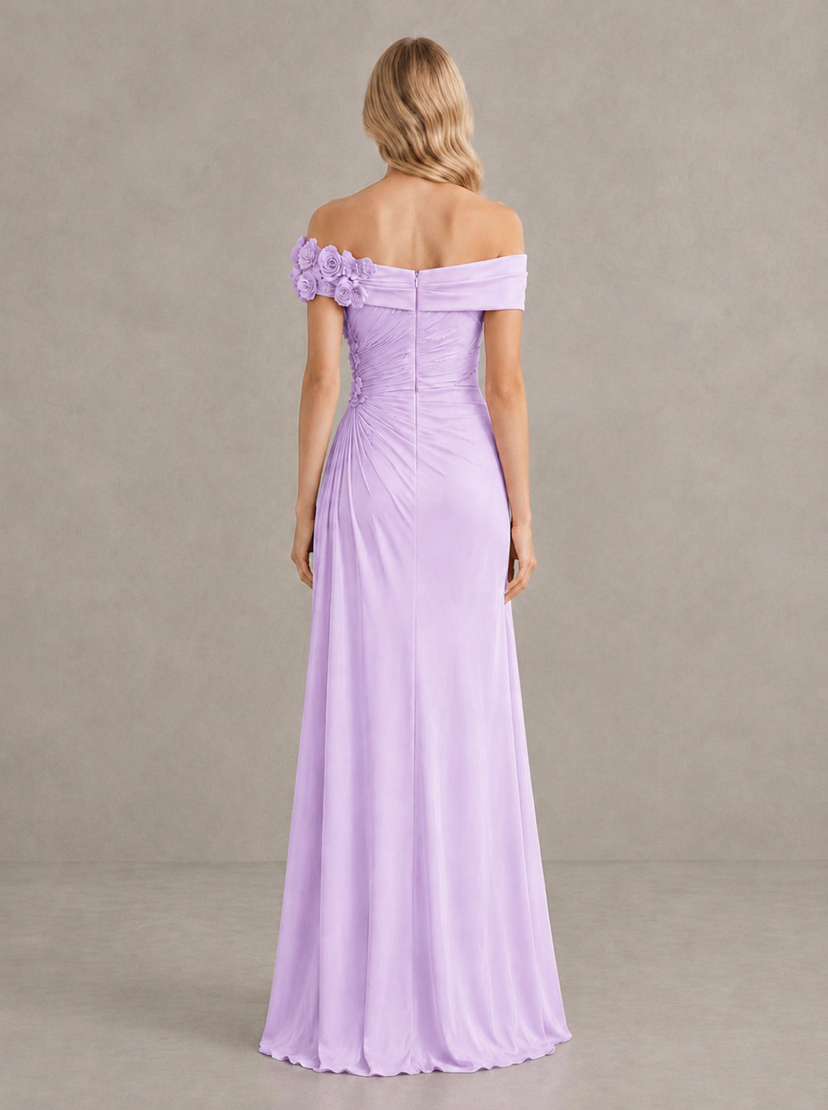 BOLODOO Lilac Off-Shoulder Floral Applique Wedding Guest Maxi Dress - Lilac - Lilac (2)