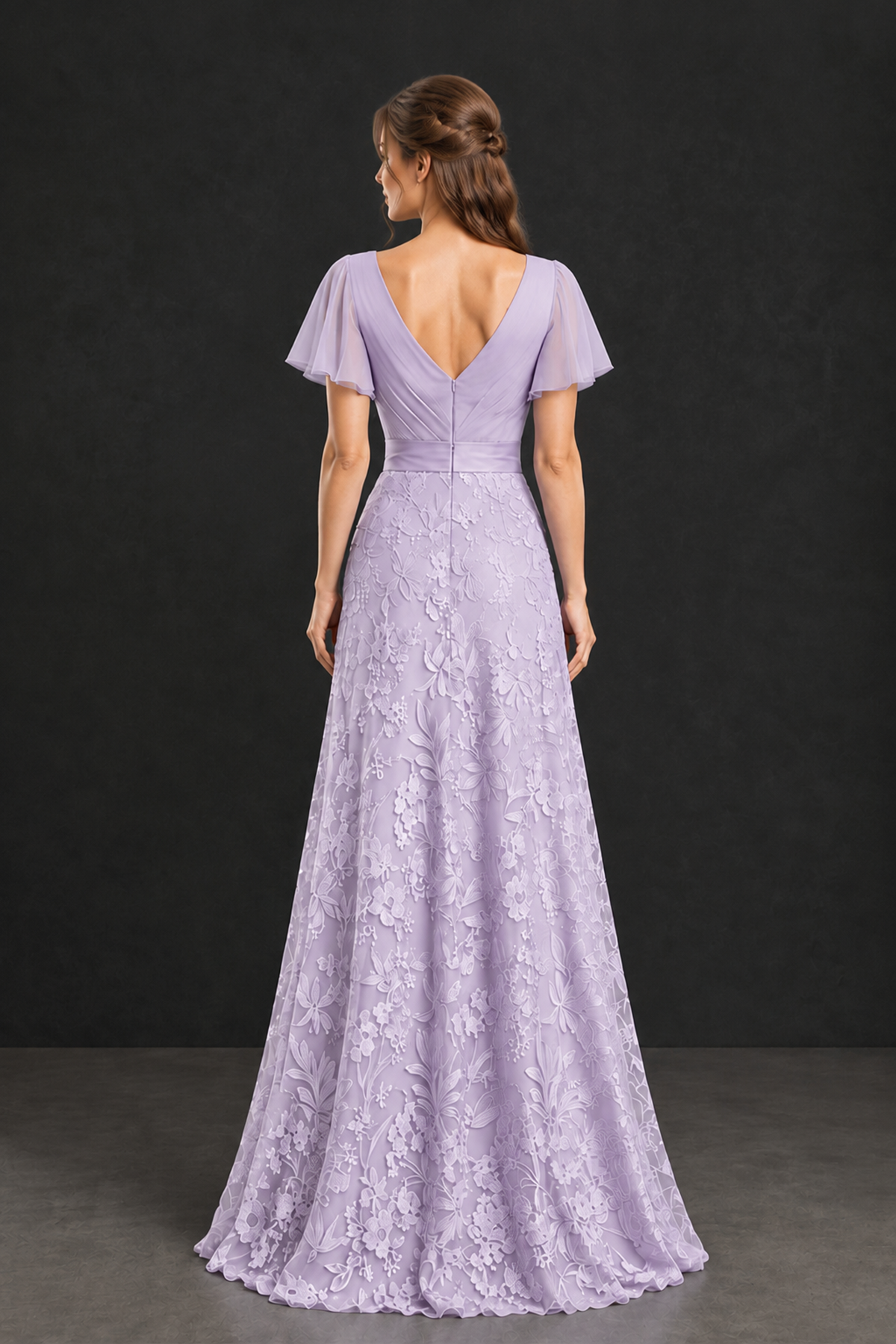 BOLODOO Lilac Flutter Sleeve Lace Mother of the Bride Dress - Lilac
