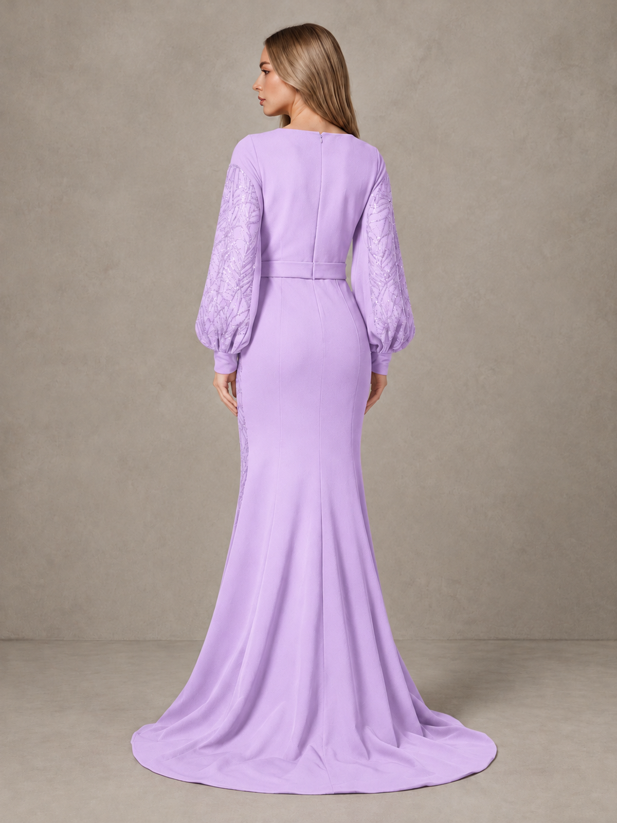 BOLODOO Lilac Sequin Long Bishop Sleeve Mermaid Evening Dress - Lilac - Lilac (2)
