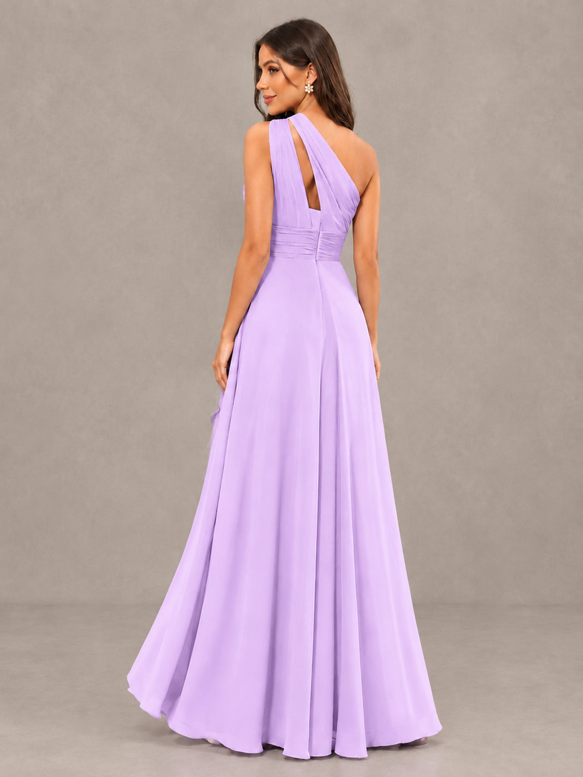 BOLODOO Lilac One-Shoulder Ruffle Bridesmaid Dress with Slit - Lilac - Lilac (2)