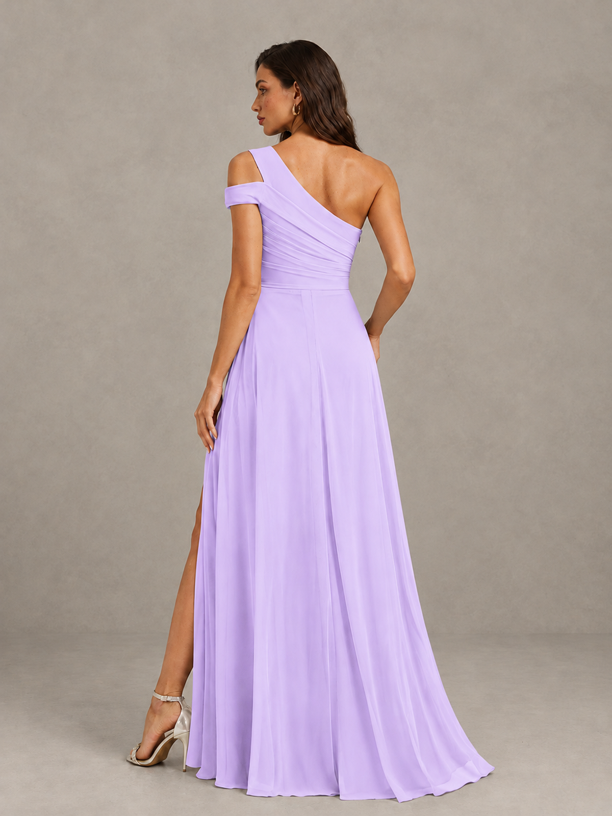BOLODOO Lilac One-Shoulder Bridesmaid Dress with Side Slit - Lilac - Lilac (2)