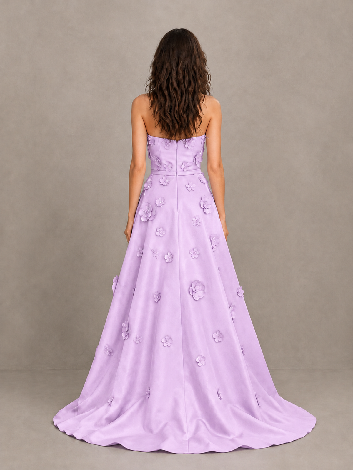 BOLODOO Lilac Strapless 3D Floral Applique Prom Gown with Draped Skirt - Lilac - Lilac (2)