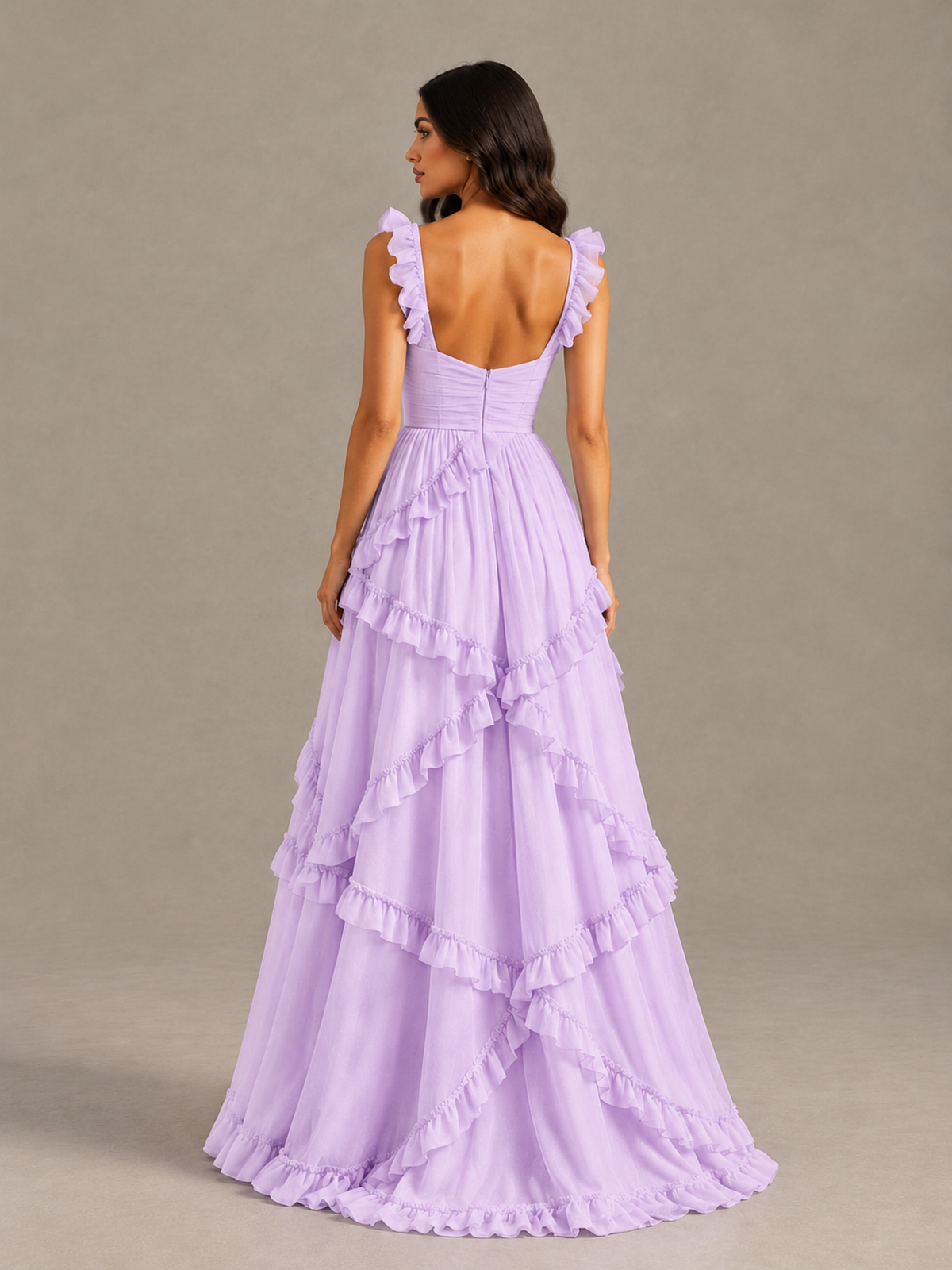 BOLODOO Lilac Ruffle A-Line Prom Dress with Open Back - Lilac - Lilac (2)