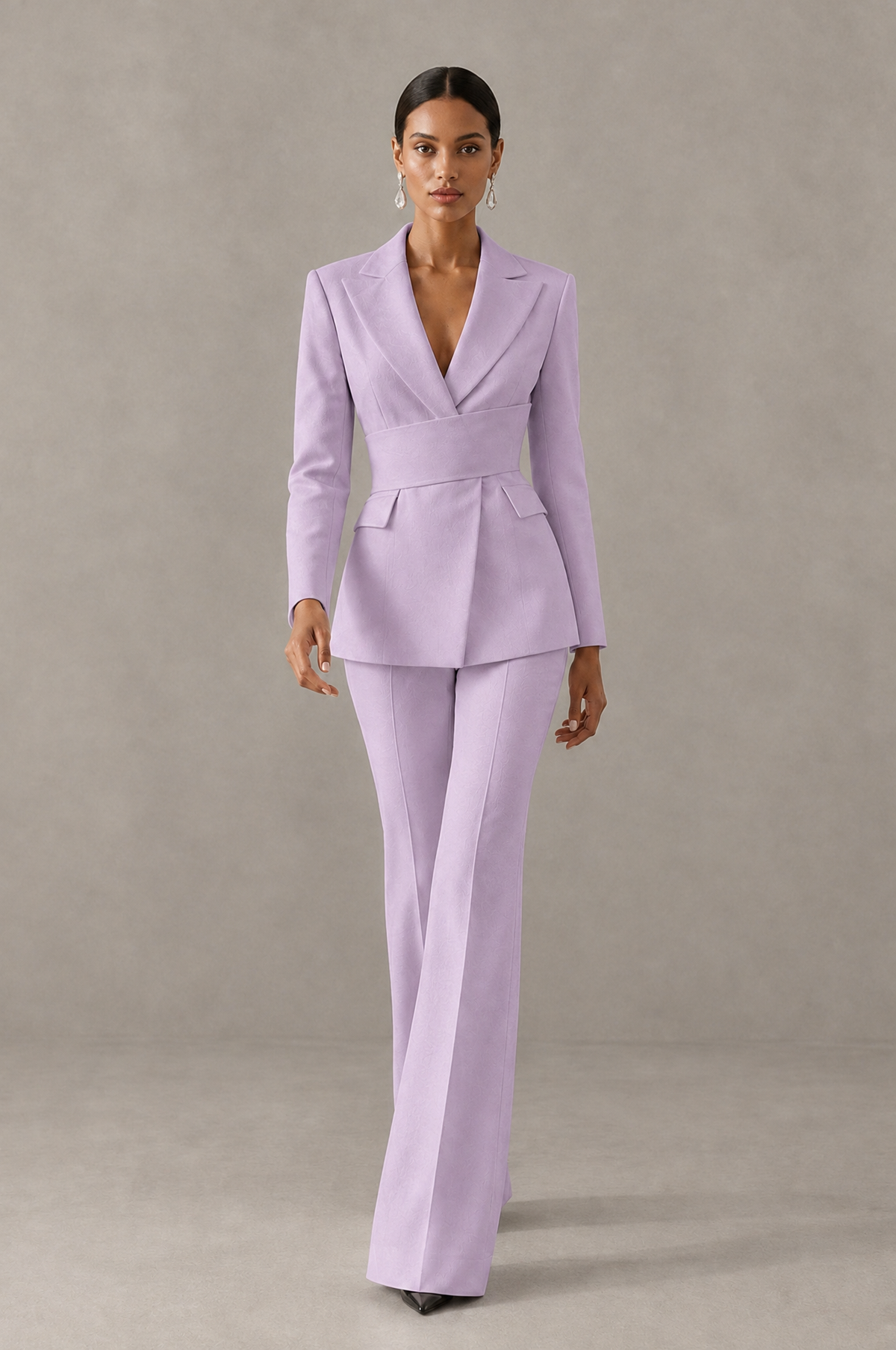 BOLODOO Lilac Two-Piece Pantsuit with Tailored Blazer & Flared Pants - Lilac - Lilac (3)