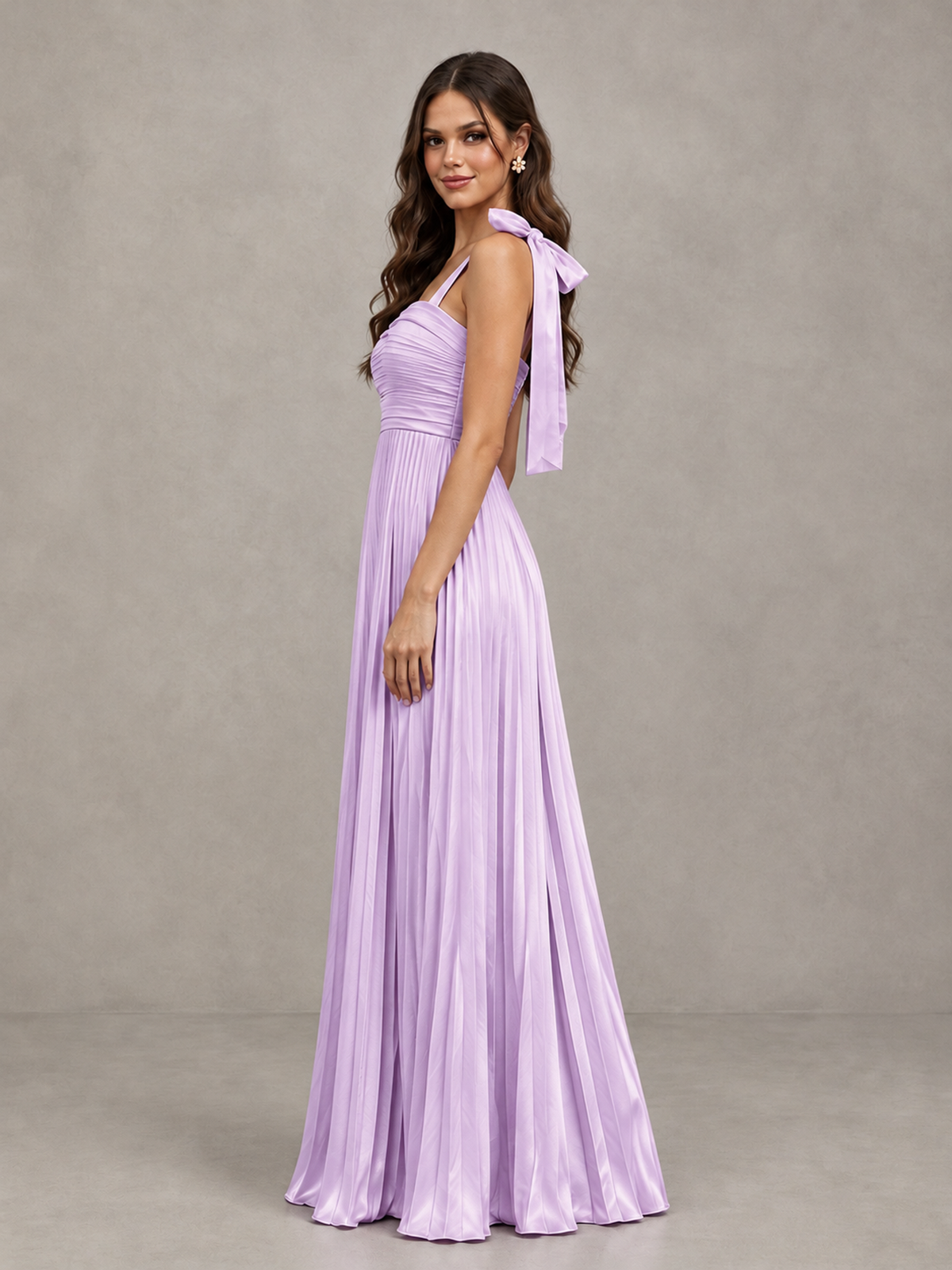 BOLODOO Lilac Pleated Bow-Strap Bridesmaid Maxi Dress - Lilac - Lilac (3)