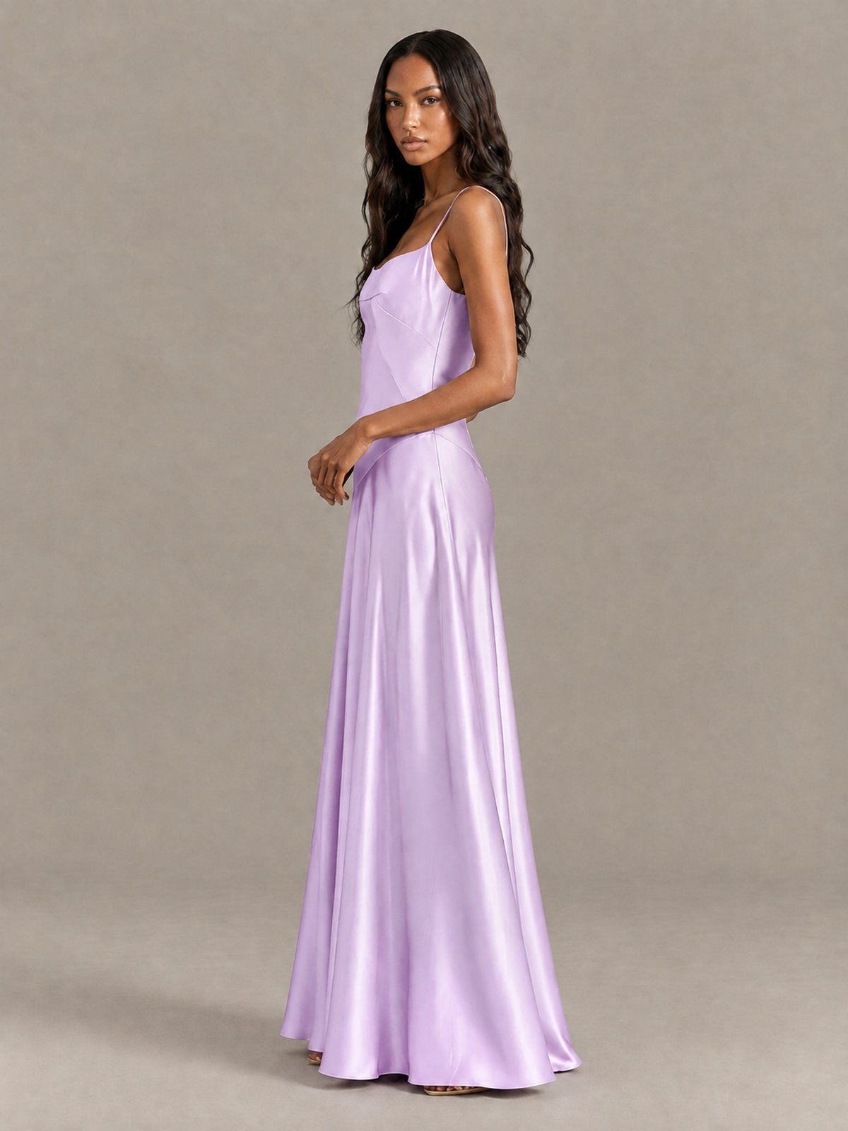 BOLODOO Lilac Satin Lace-Up Back Maxi Dress - Lilac